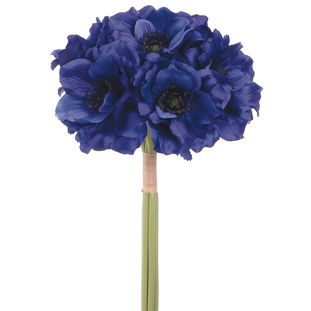 12 Navy Blue Anemone Silk Flower Bouquet - Artificial Floral Arrangement for Wedding, Home Decor, Party Centerpieces (Pack of 12)