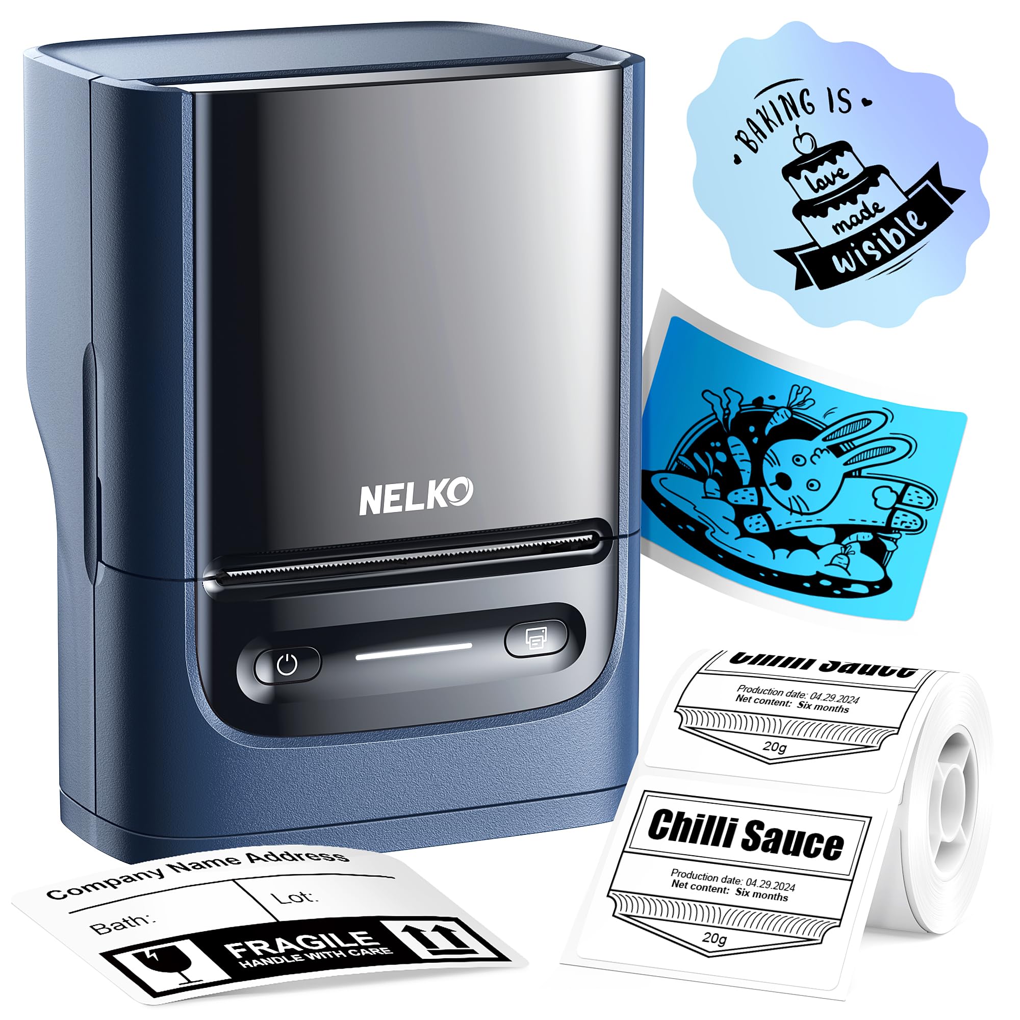 Nelko PM220 Bluetooth Label Maker Machine with Tape - 2 Inch Portable Thermal Label Printer for Small Business, Address, Logo, Clothing & Sticker Printing - Compatible with Phones & PC (Blue) - Perfect for Office Organization, Retail Pricing & Home Storage Labeling