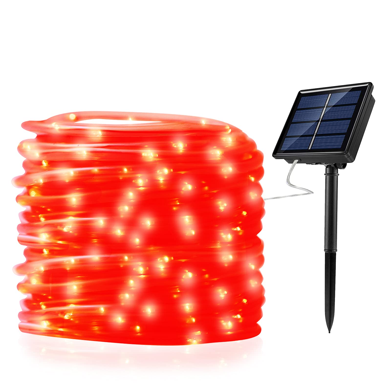 Oluote 66ft 200 LED Solar String Lights Outdoor Waterproof - Solar Powered Rope Lights for Garden, Patio, Yard, Christmas, Independence Day Decorations (Red) - Perfect for Backyard Parties, Wedding Decor & Holiday Lighting