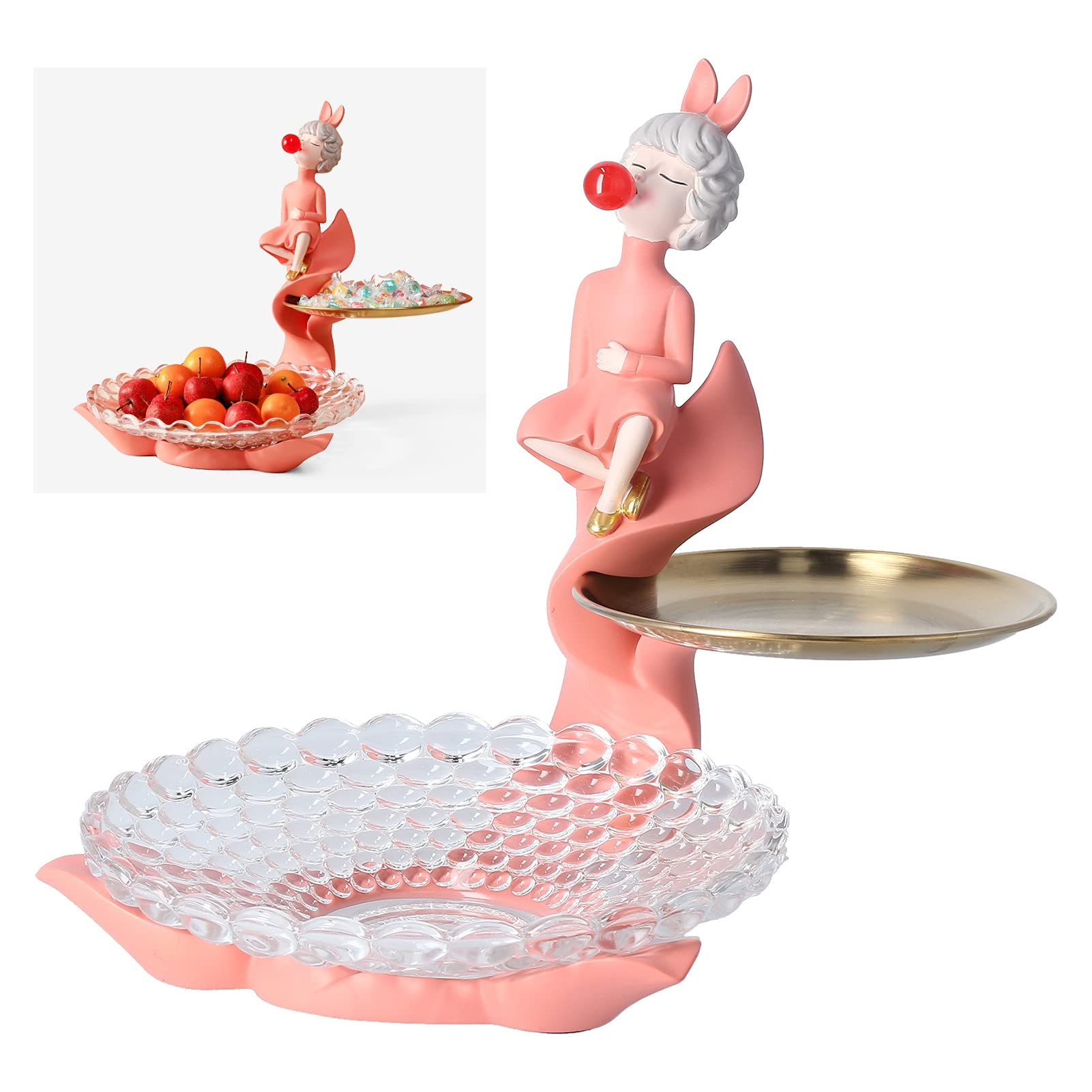 Resin Girl Storage Statue - Durable Decorative Organizer Tray (34.5x29.5cm) for Jewelry, Cosmetics & Keys - Perfect for Living Room, Bedroom & Vanity Decor