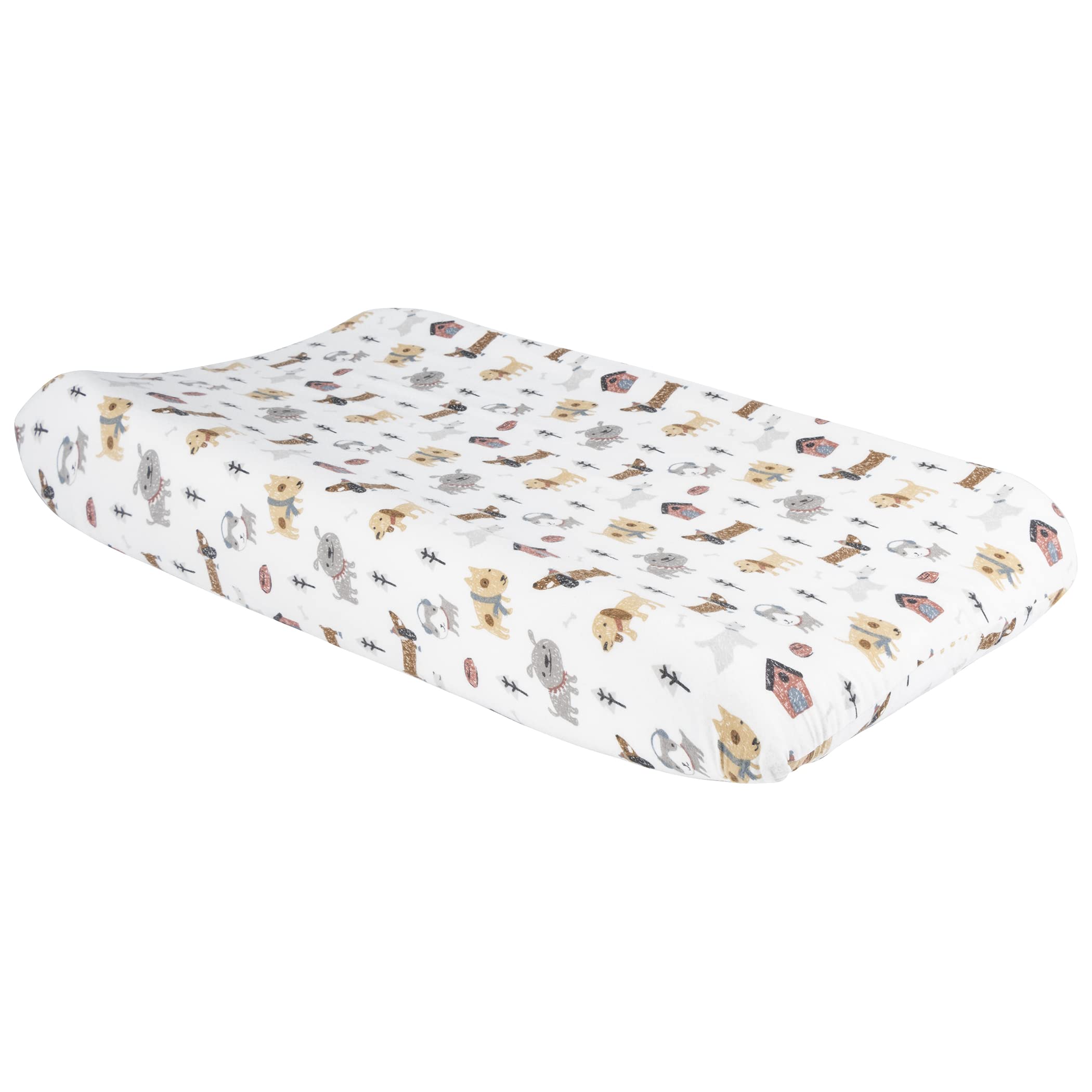 Trend Lab Dog Park Deluxe Flannel Changing Pad Cover - Soft White Baby Changing Table Cover for Nursery, Daycare & Travel - Waterproof & Washable