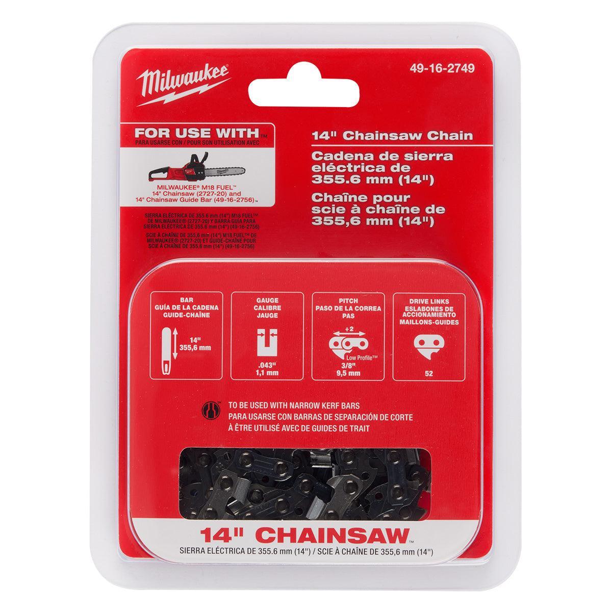 Milwaukee 49-16-2749 14-Inch Chainsaw Chain - Compatible with 14-Inch Bar Chainsaws for Wood Cutting & Tree Trimming