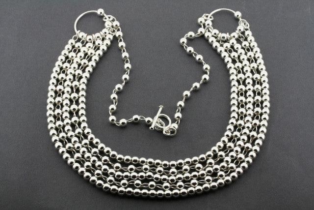 5 Strand Ball Bead Necklace - Sterling Silver Jewelry for Women, Elegant Layered Chain for Party, Wedding & Everyday Wear