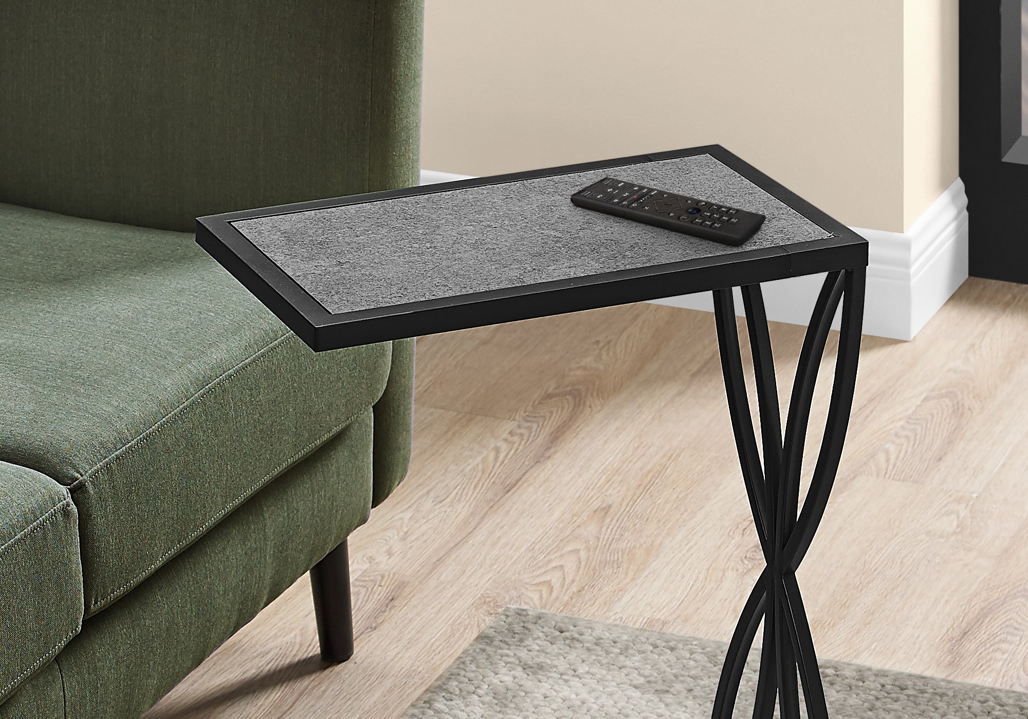 Modern Accent Table with Grey Stone Look Top and Black Metal Frame - 25 Inches Height - Perfect for Living Room, Bedroom, or Entryway Decor
