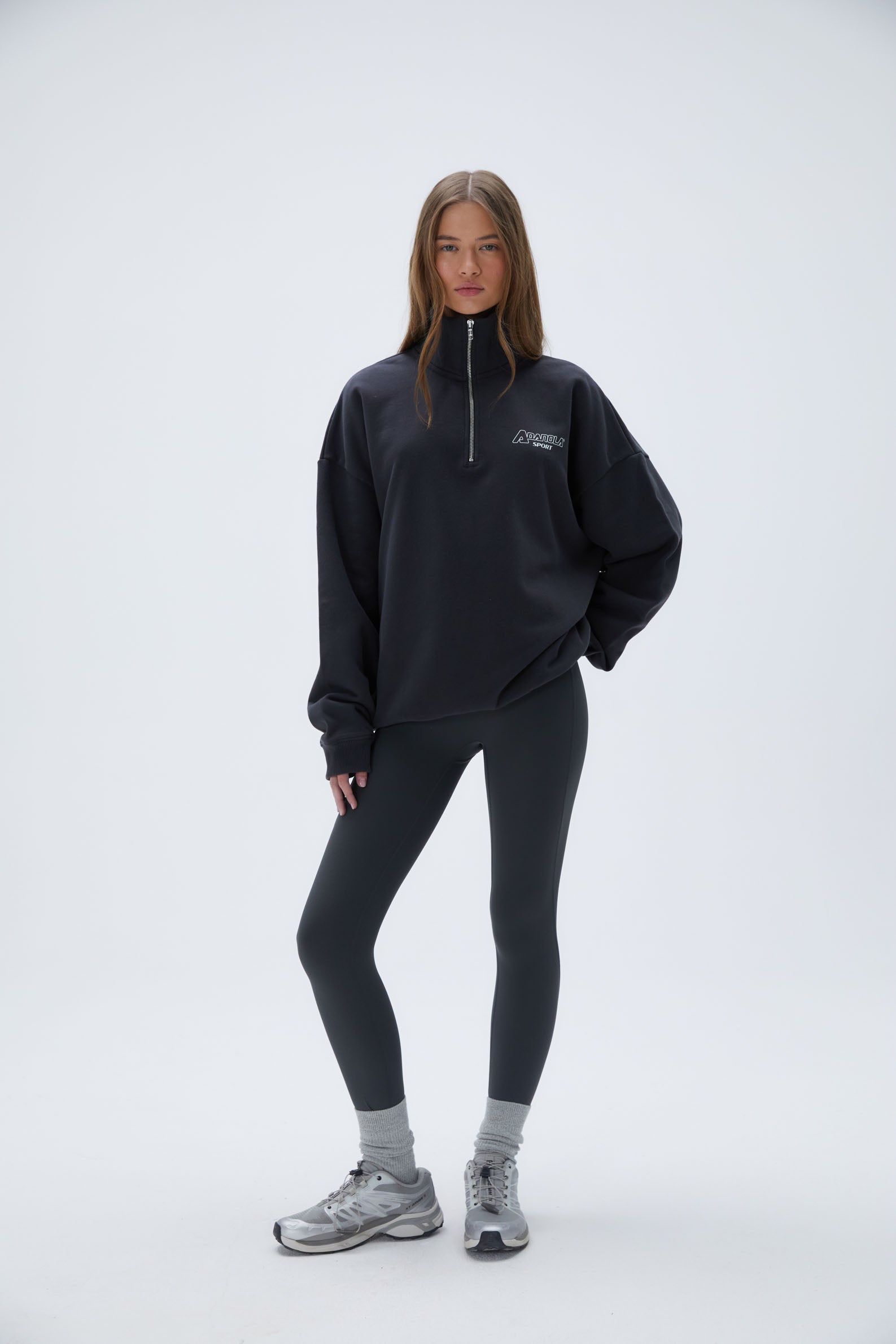 Oversized Funnel Neck Zip-Up Sweatshirt for Women - Graphite Grey | Cozy Casual Pullover for Fall & Winter | Perfect for Lounge, Travel, and Streetwear Fashion