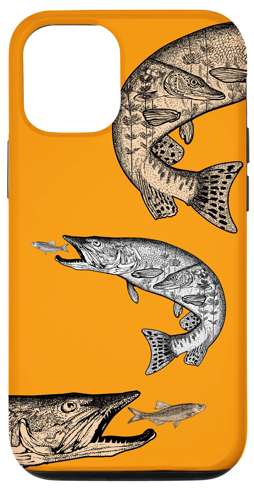 iPhone 12/12 Pro Case - Muskie Fly Fishing Nature Art Design with Northern Pike Orange Color - Perfect for Outdoor Enthusiasts & Fishing Lovers