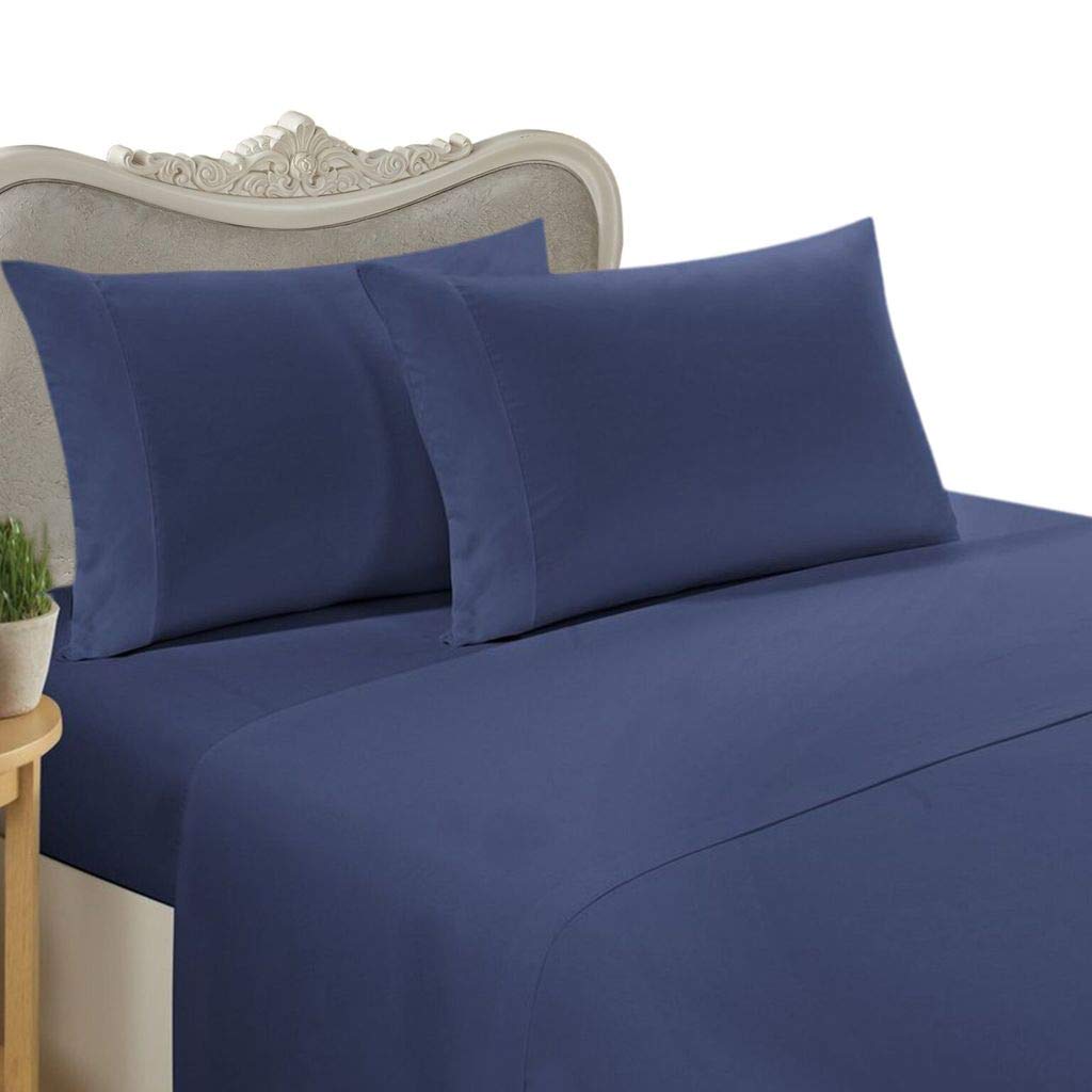 Premium 300 Thread Count Bamboo Rayon Sheet Set - Queen Size, Navy Blue, Deep Pocket Fitted Sheets for Cool & Comfortable Sleep