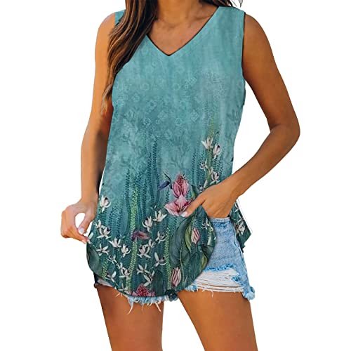 Women's Sleeveless V-Neck Workout Tops - Printed Athletic Shirts for Gym & Casual Wear (Mint Green, XL)
