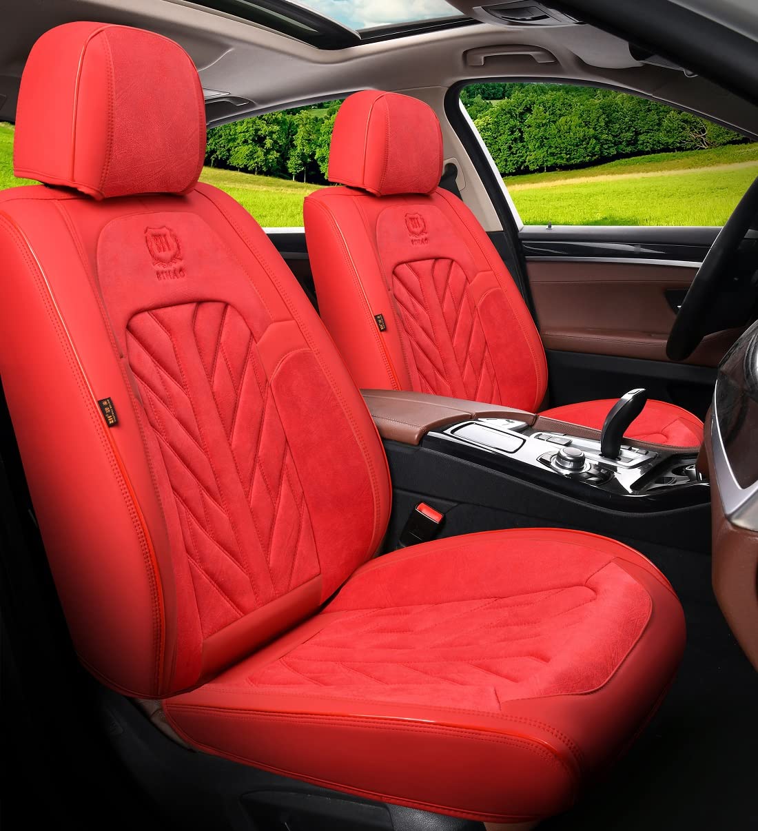 MM01 5-Seater Universal Car Seat Covers Full Set - Fits Most Cars, SUVs & Pickup Trucks | Airbag Compatible | Premium Seat Protectors (Red) | Perfect for Road Trips, Daily Commute & Family Travel