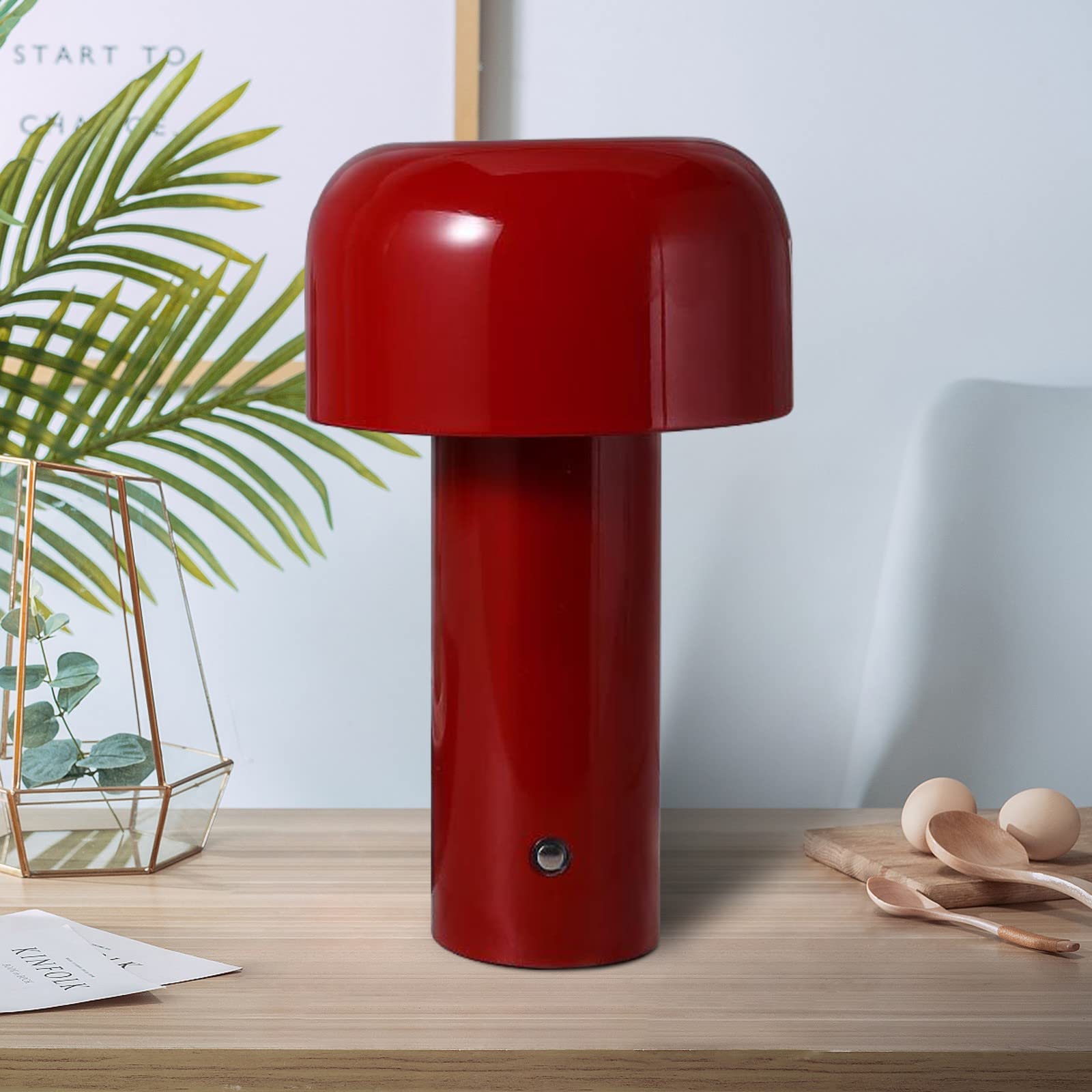 Rechargeable Cordless Mushroom Night Light - Portable Touch Table Lamp for Living Room, Bedroom, Nursery, Study & Bar Decor - Soft LED Mushroom Lamp (Red) - Perfect for Night Feeding, Reading & Relaxation