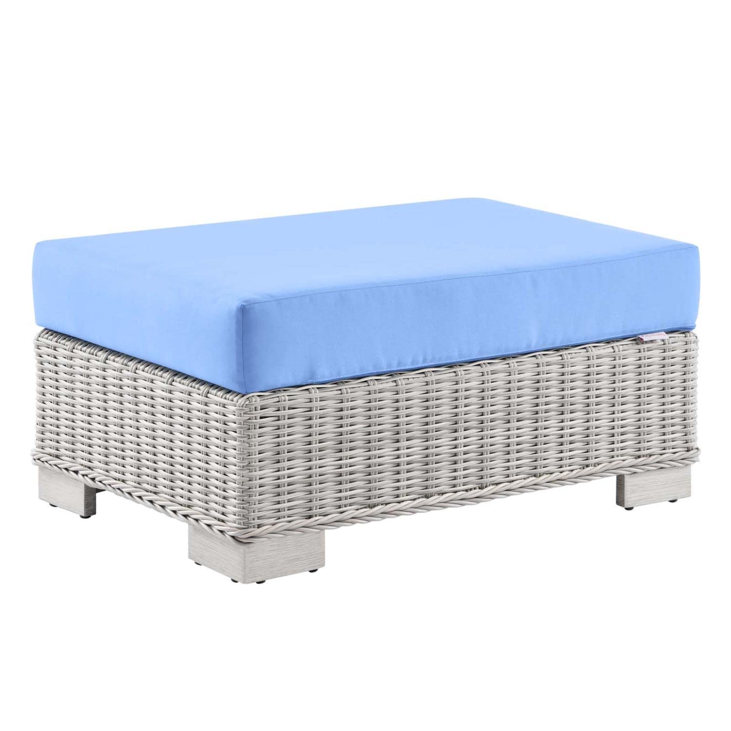 Modway Conway Outdoor Patio Wicker Rattan Ottoman - Light Gray & Light Blue - Perfect for Poolside, Garden, or Balcony Relaxation
