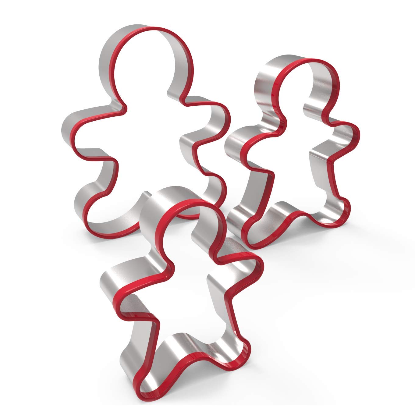 3pcs Gingerbread Man Cookie Cutters Set - Stainless Steel Baking Molds for Christmas Cookies, Gingerbread Boy Shape with Red PVC Handles - Perfect for Holiday Baking, DIY Desserts & Christmas Party Decorations