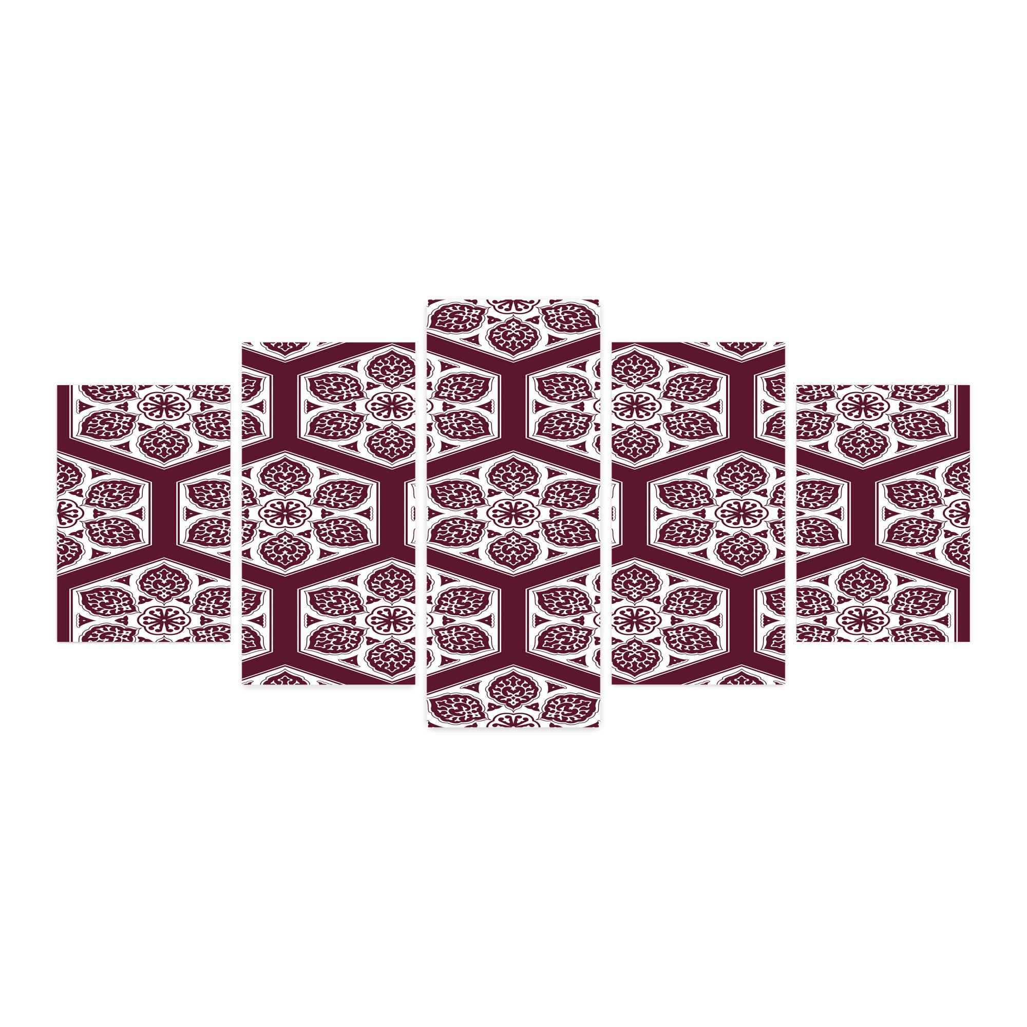 Ambesonne Oriental 5-Panel Acrylic Glass Wall Art Decor - Boho Middle Eastern Mandala Geometric Moroccan Pattern - Traditional Grid Design for Living Room, Bedroom & Dorm - 60