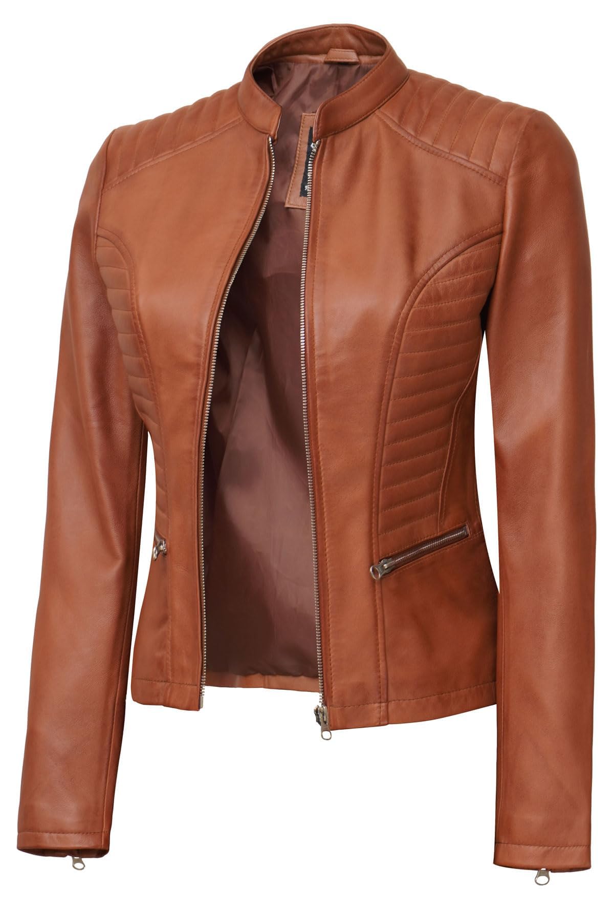 Decrum Genuine Leather Jacket for Women - Stylish Cafe Racer Motorcycle Jacket with Premium Real Leather | Perfect for Riding, Casual Wear & Fashion Outfits