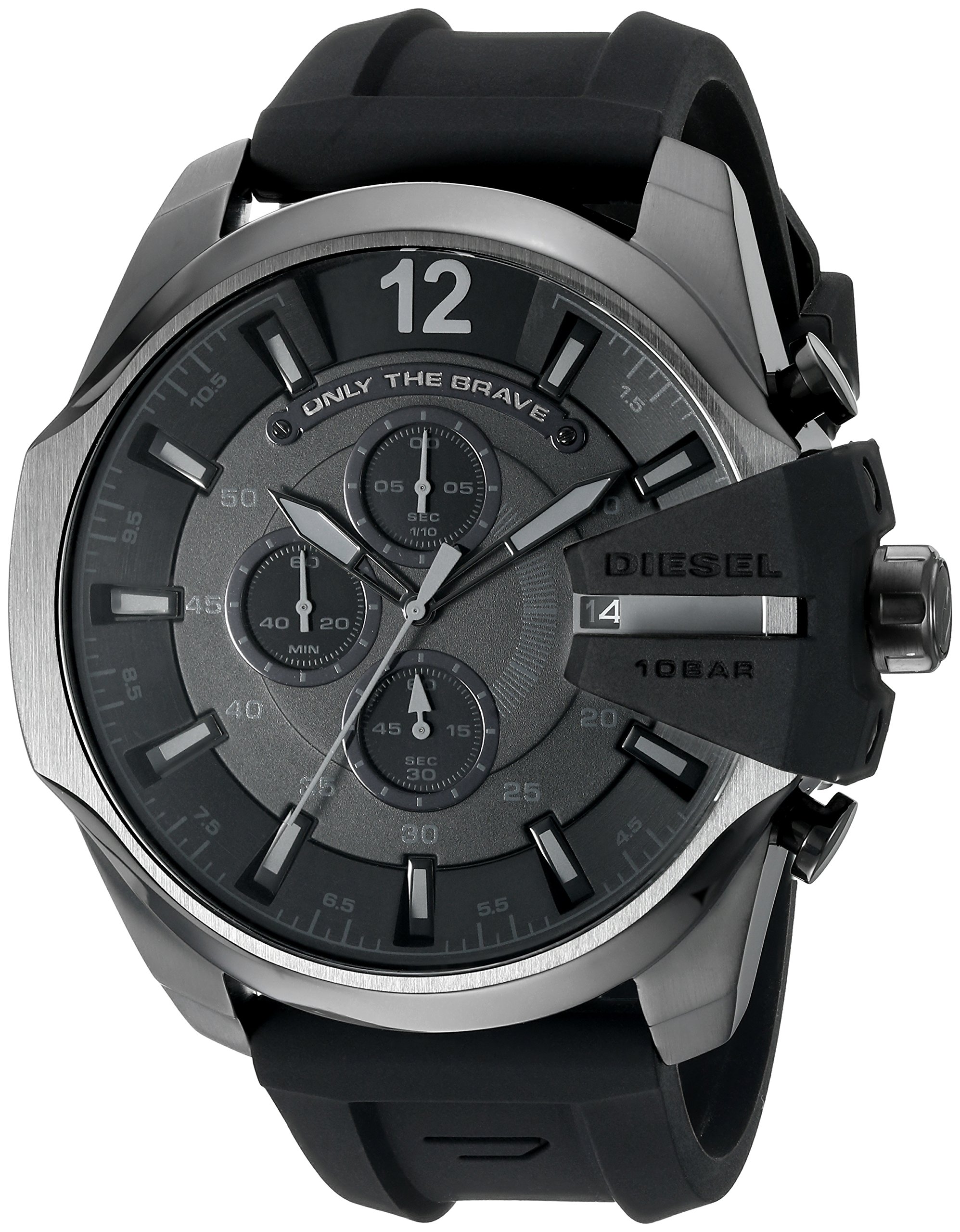 Diesel Mega Chief Men's Chronograph Watch - Stainless Steel & Silicone Band, Grey & Black (Model DZ4378) | Waterproof, Durable for Outdoor, Business & Casual Wear