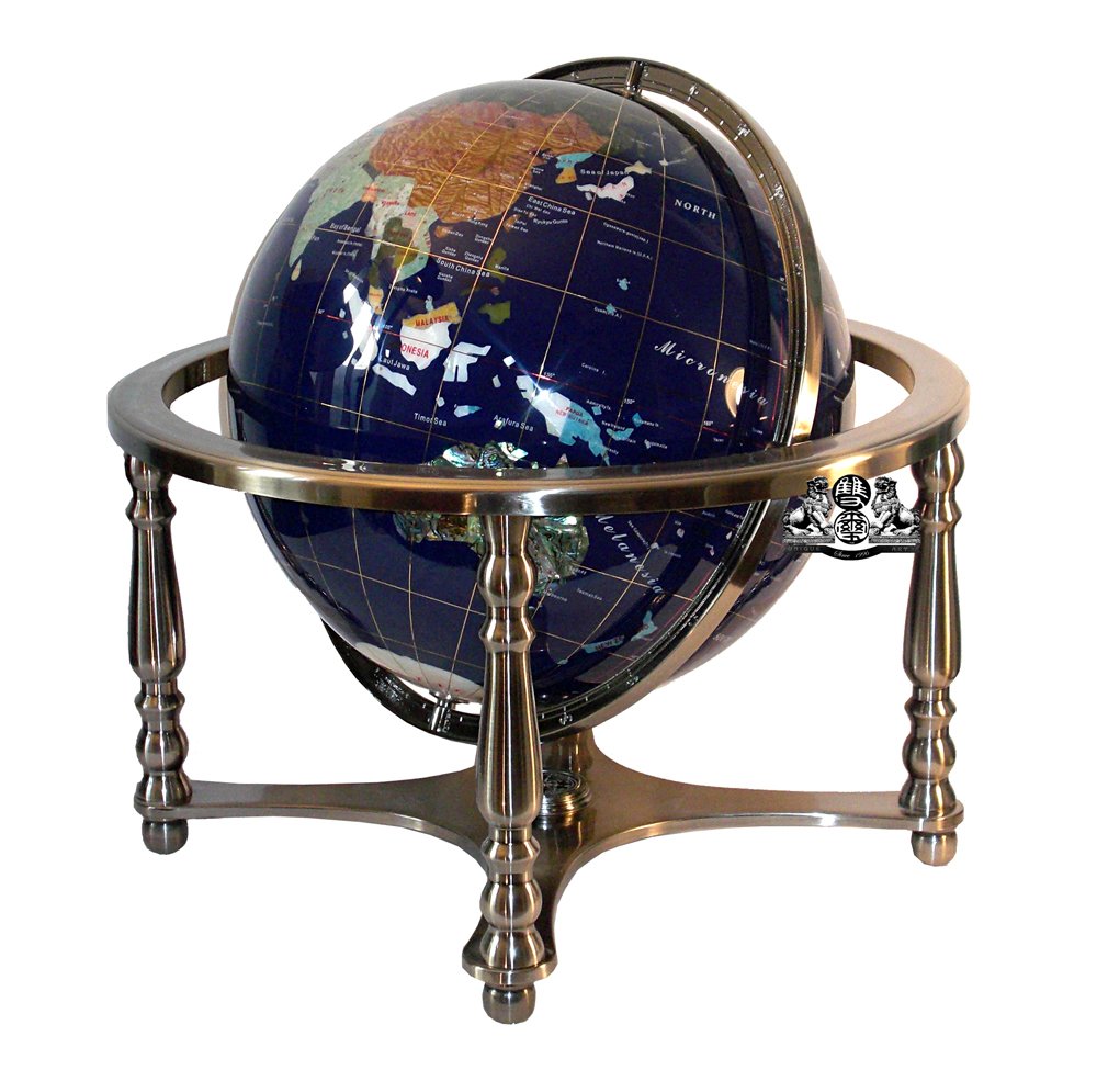 21-Inch Tall Blue Lapis Ocean Gemstone World Globe with Silver Stand - Unique Handcrafted Art Piece for Home, Office Decor & Gift Giving
