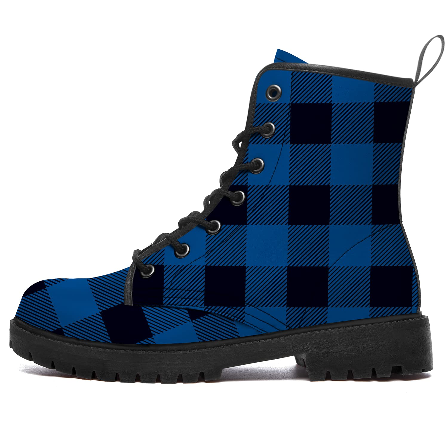 **Waterproof Buffalo Plaid Combat Boots for Women & Men - Round Toe, Low Heel Lace-Up Work Ankle Boots - Perfect for Outdoor Hiking, Winter Fashion & Casual Wear**