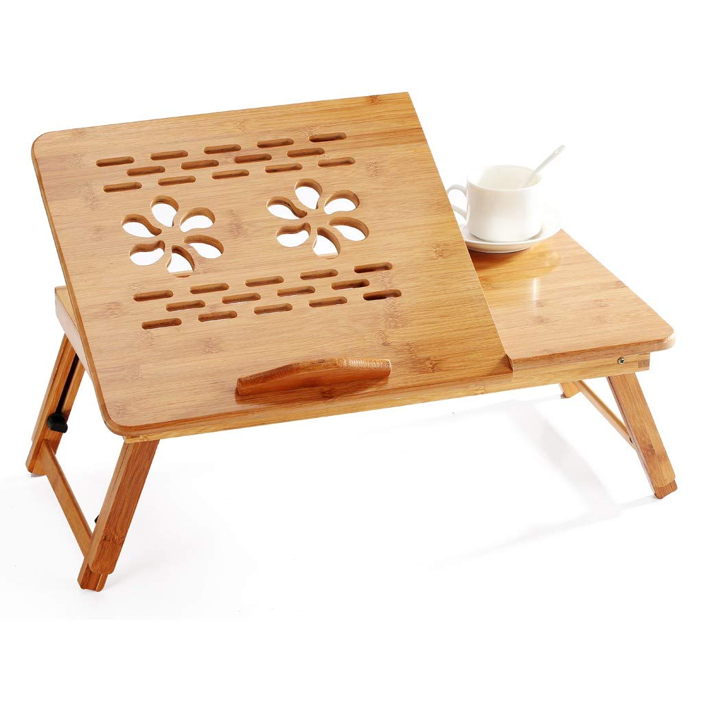 PUTEARDAT Adjustable Bamboo Study Desk with Tiltable Desktop & Small Drawer - Portable Eating Tray for Small Spaces, Bed, RV, Picnic & Home Office Use