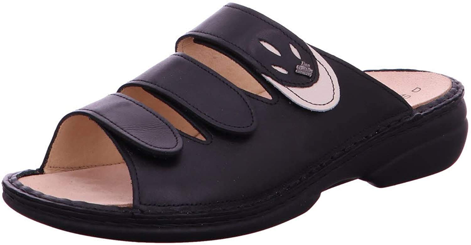 Finn Comfort Kos Women's Open Sandals - Black Jasmine | Size 13 US | Comfortable Walking Sandals for Travel, Beach & Summer Outfits