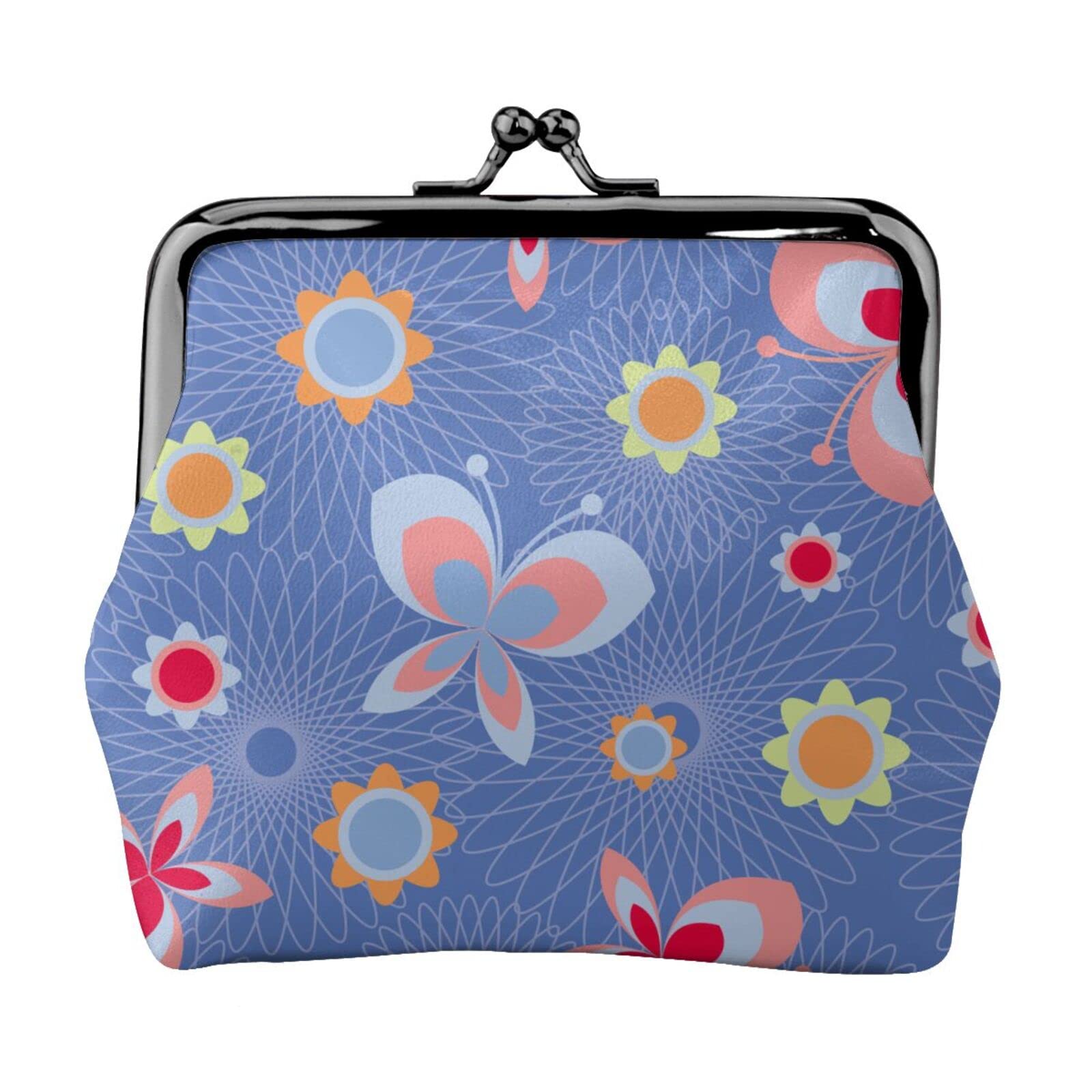 Stylish PU Leather Buckle Coin Purse with Floral Butterfly Design - Blue Kiss-Lock Wallet for Women & Girls - Perfect for Change, Coins, and Small Essentials - Great for Parties, Travel, and Everyday Use