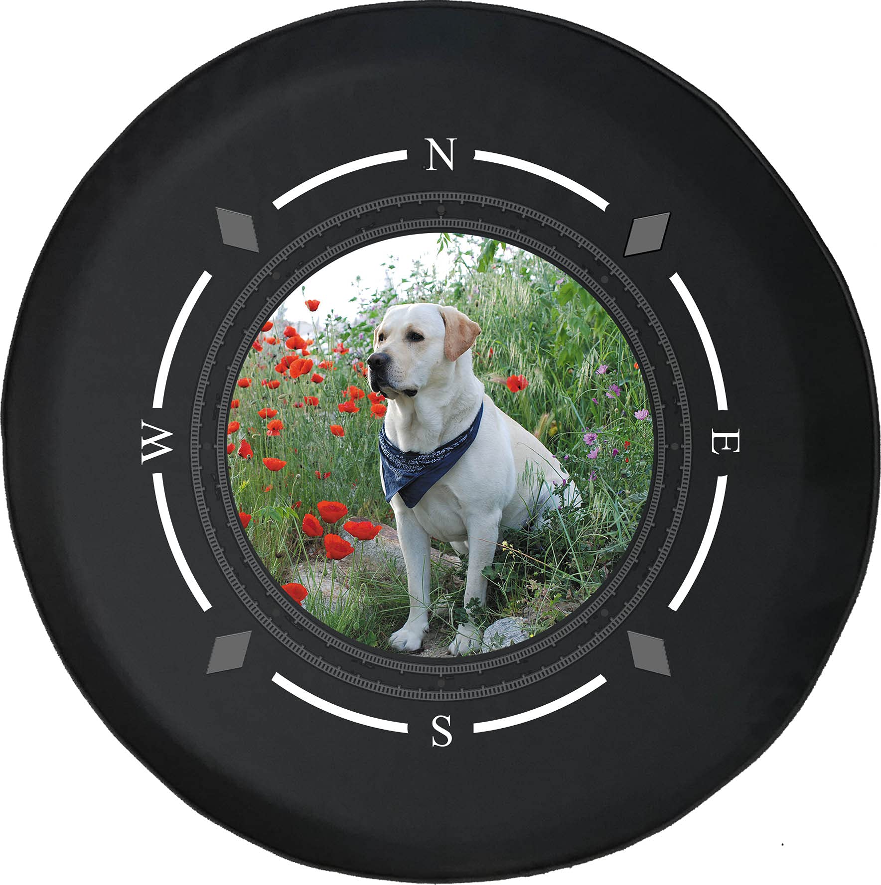 Premium American Unlimited Spare Tire Cover with Compass Design - Golden Yellow Labrador Hunting Dog Print - Universal Fit for SUV, Trailer, RV & Most Vehicles - Perfect for Outdoor Adventures, Camping Trips & Off-Road Travel Accessories