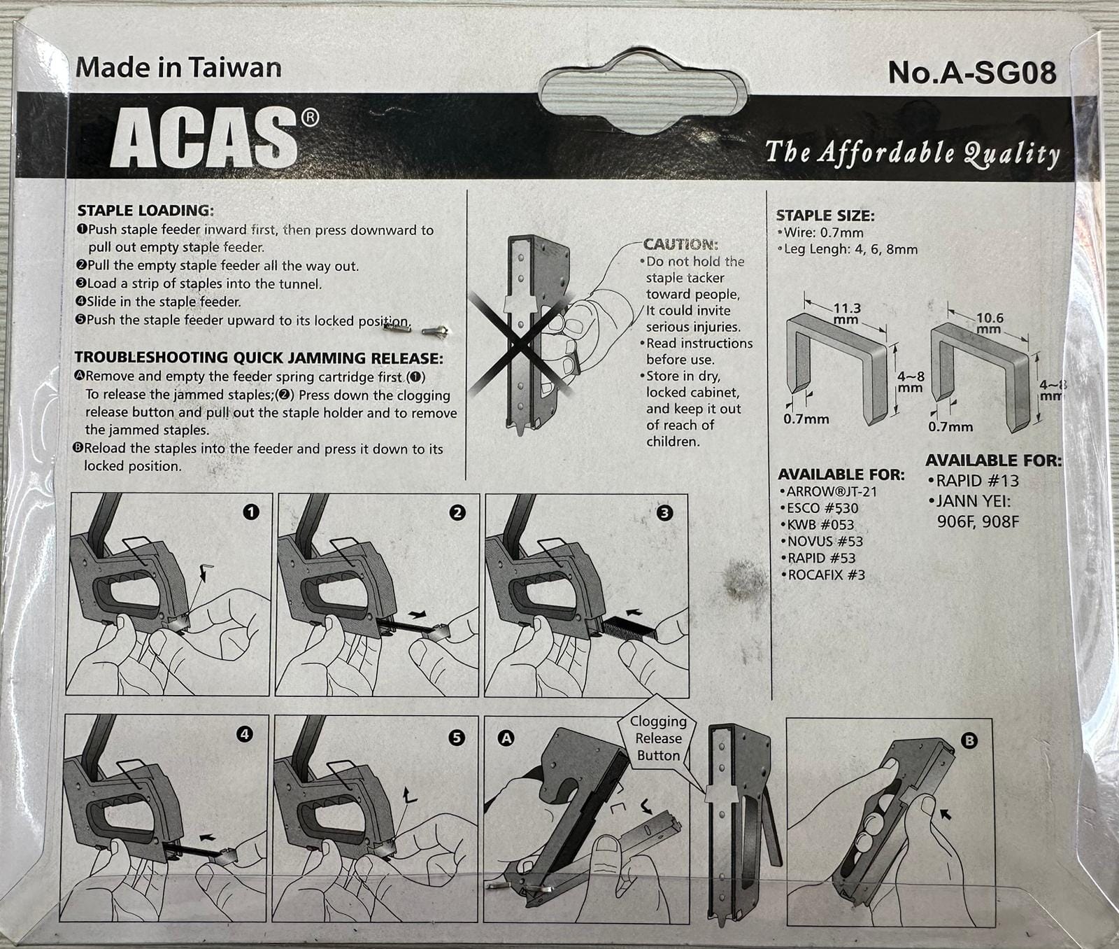 Acas Heavy Duty Hand Staple Gun - 4mm & 8mm Staples - SG08 Model for Woodworking, Upholstery, Carpentry & DIY Projects