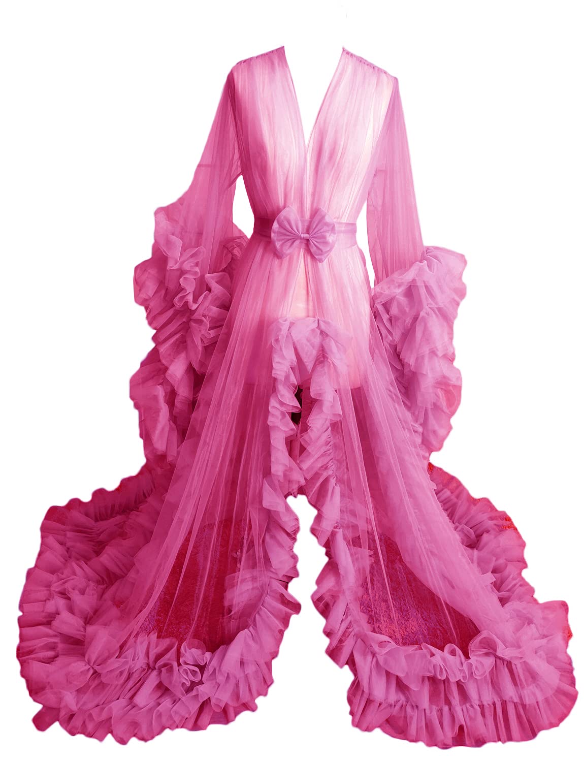 Elegant Women's Long Wedding Scarf & Lingerie Set - Sheer Illusion Puffy Dress Robe Nightgown for Bridal Shower, Honeymoon & Romantic Occasions