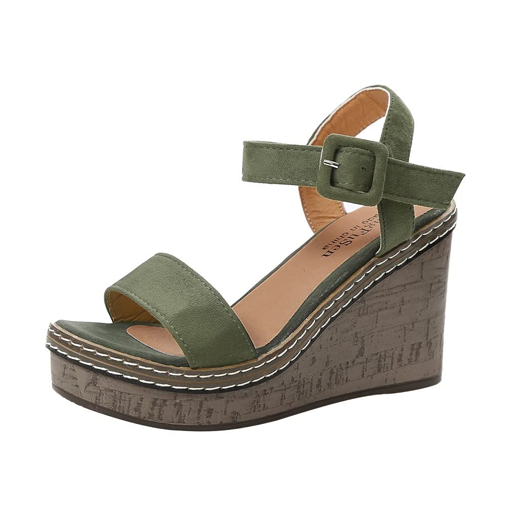 Women's Fish Mouth Platform High Heel Wedge Sandals with Buckle - Comfortable Slope Heel Summer Shoes for Casual Outings, Beach, and Parties