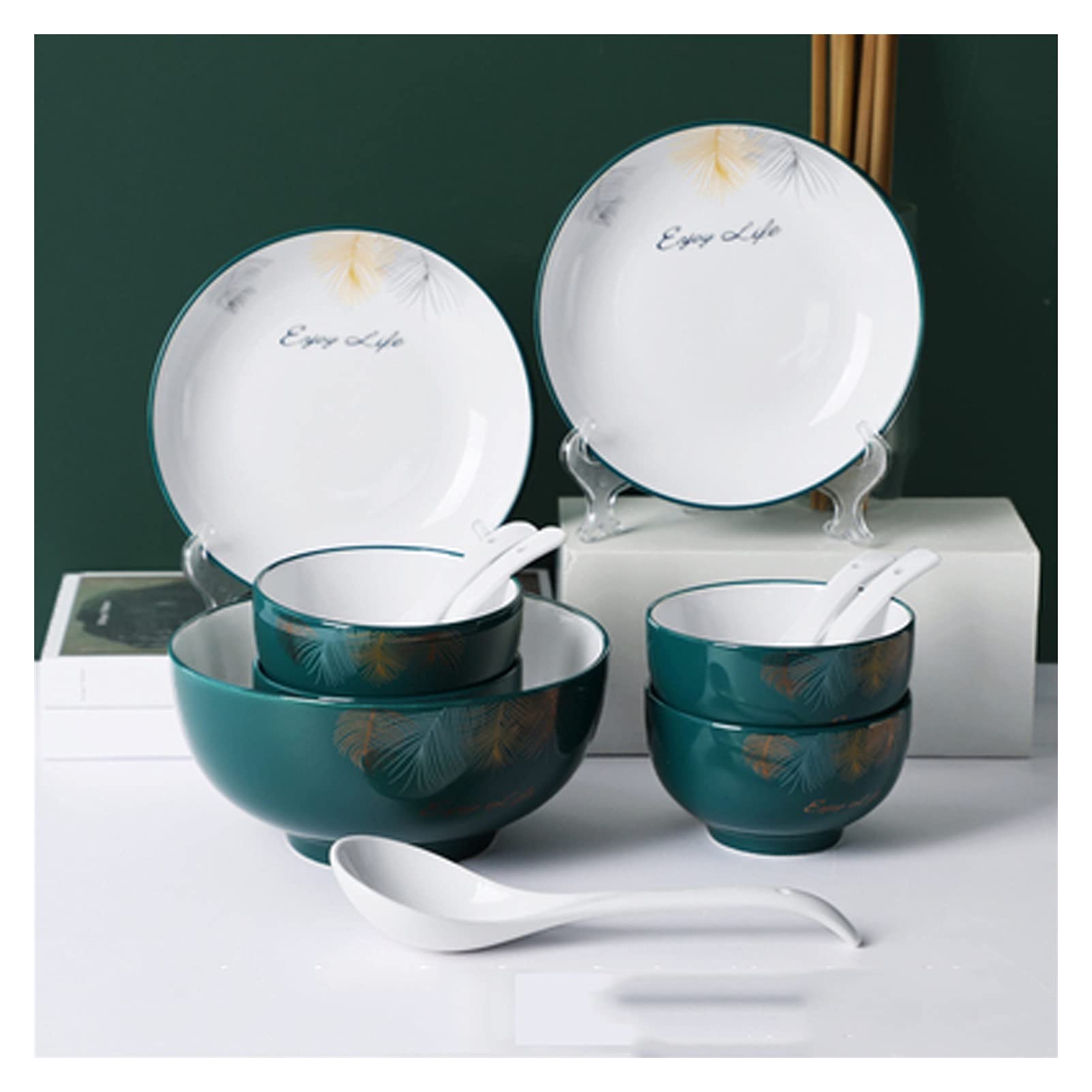 16-Piece Emerald Green Ceramic Dinnerware Set - Plates, Bowls & Tableware for Home & Kitchen | Durable Dish Set for Everyday Dining, Entertaining & Family Meals