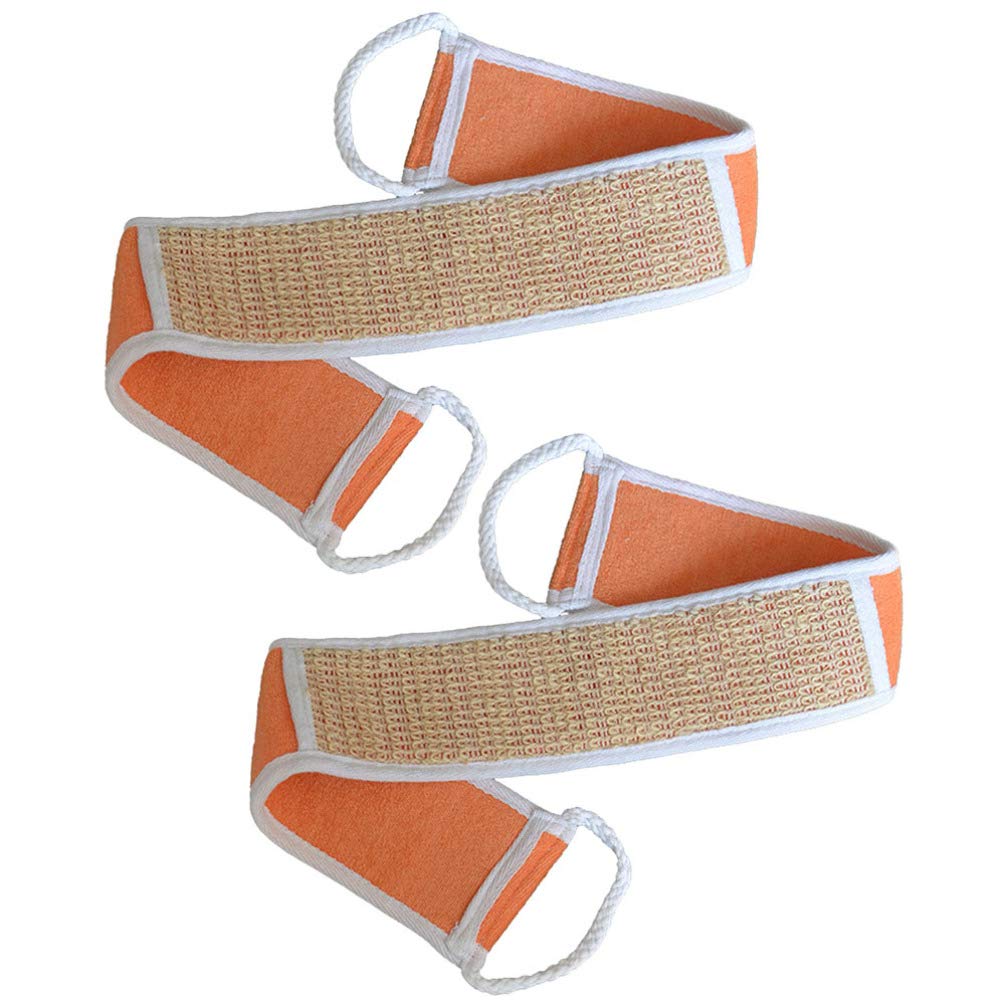 COHEALI 2-Pack Exfoliating Bath Mitt Scrubber - Natural Cotton & Linen Double-Sided Body Wash Strap for Spa, Shower & Dry Brushing - Soft Skin Exfoliation for Men & Women (Orange)