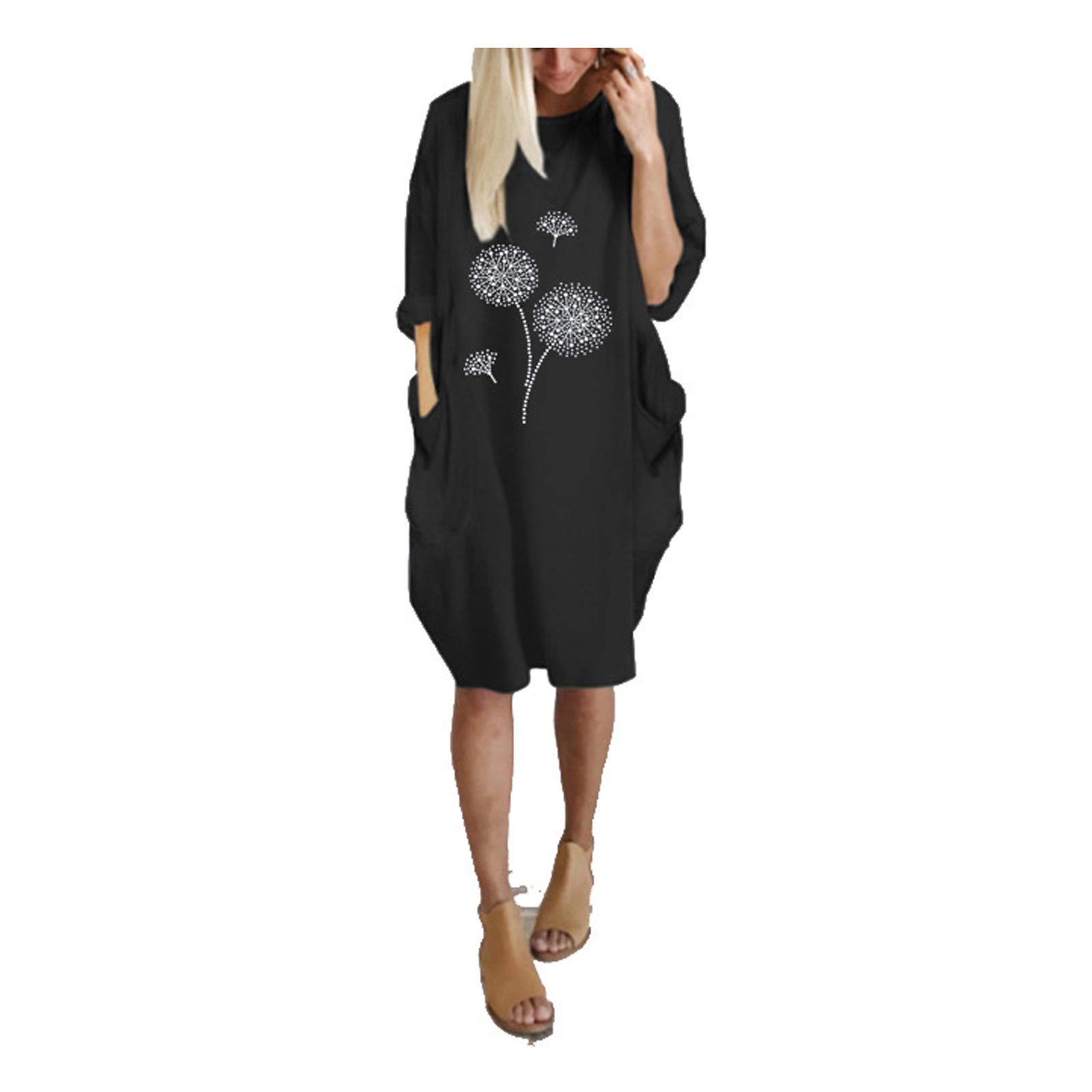 Women's Casual Loose Printed Short Sleeve Pocket Dress - Summer Midi Dress for Daily Wear | Perfect for Beach Outings, Picnics & Weekend Brunch
