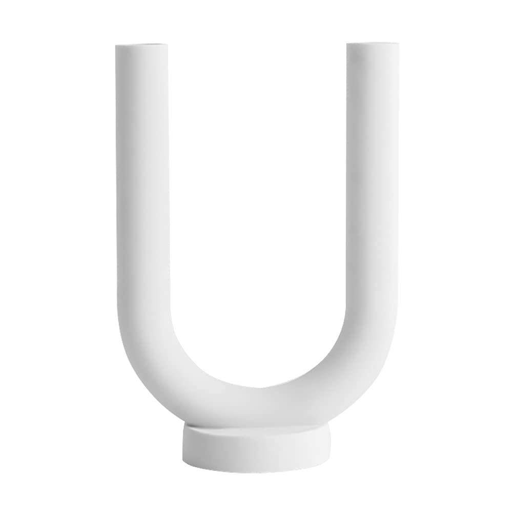 VOSAREA Ceramic U-Shaped Candlestick Holder - Modern Taper Candle Holder & Flower Vase - Elegant Table Centerpiece for Wedding, Birthday Party, Home Decor (Perfect for Dining Table, Mantel, and Event Decorations)