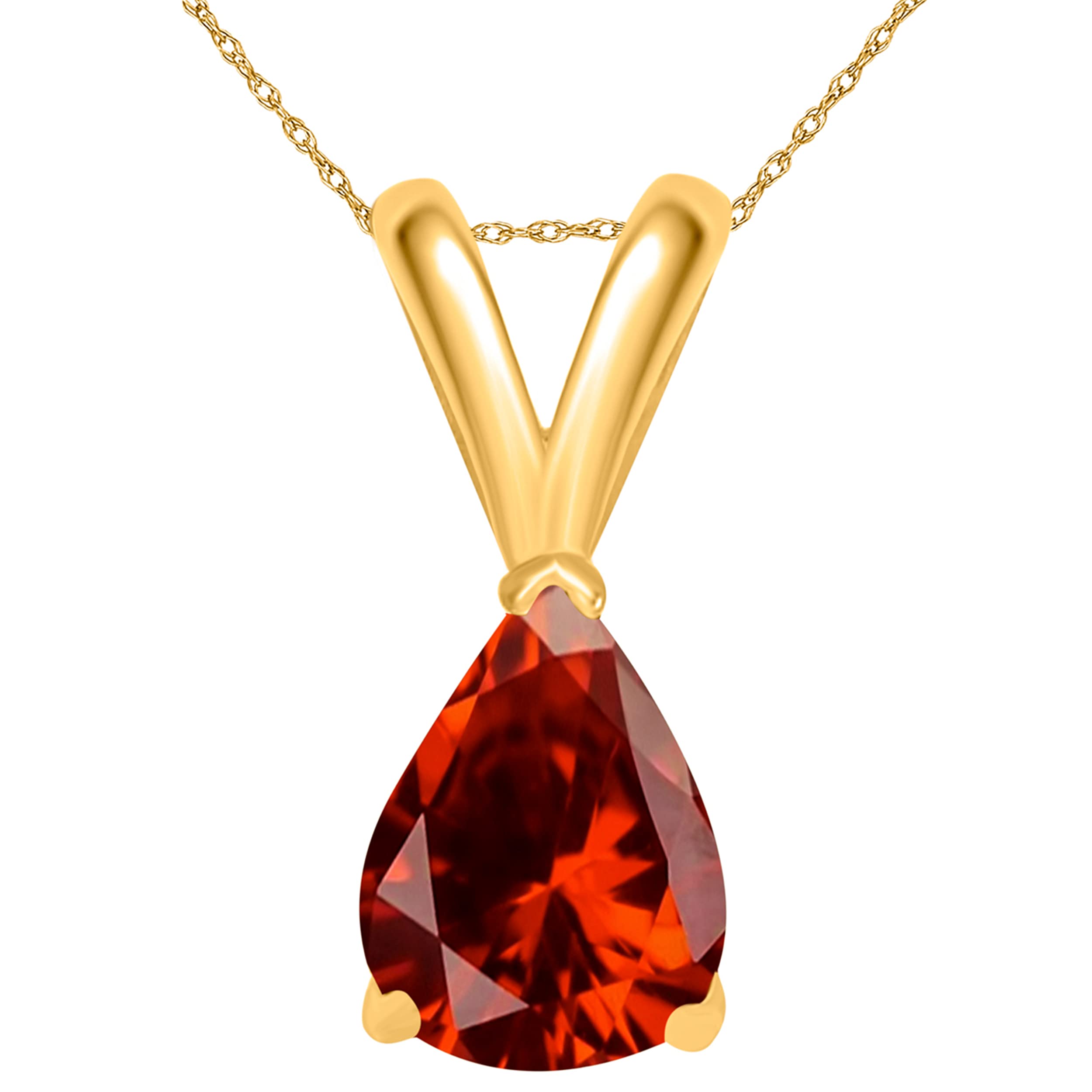 14K Yellow Gold Garnet Pendant Necklace for Women | 0.90 Carat Pear-Shaped Stone with Prong Setting | 18