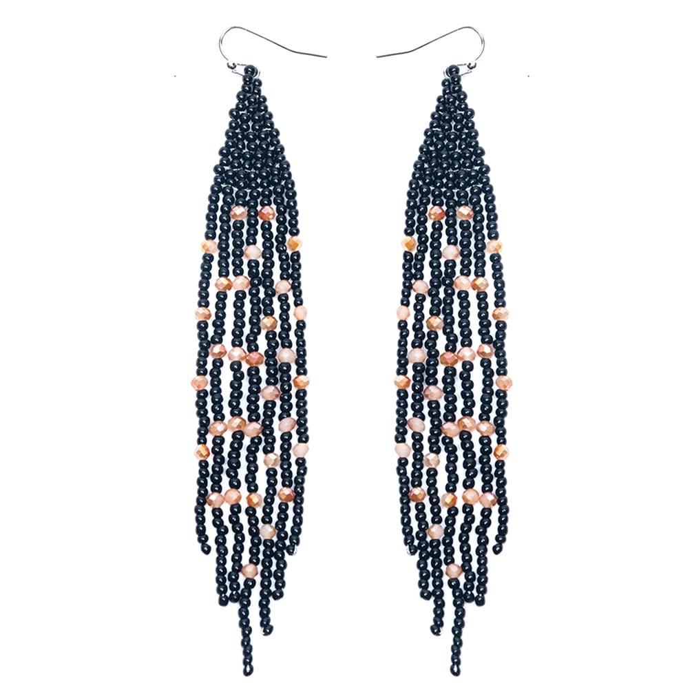 Long Beaded Tassel Earrings for Women – Boho Seed Bead Fringe Drop Earrings, Bohemian Chandelier Dangle Earrings for Daily Wear | Perfect for Festivals, Parties and Boho Fashion Outfits