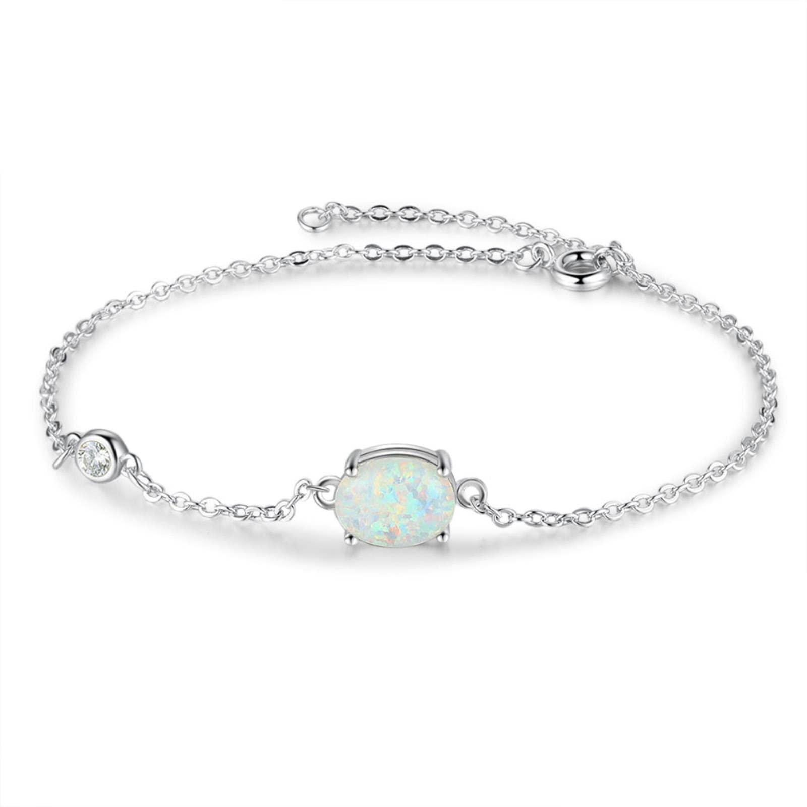925 Sterling Silver Oval Opal Bracelet for Women - Adjustable Chain Link Bangle, Elegant Wedding Jewelry Gift for Bride, Anniversary & Special Occasions