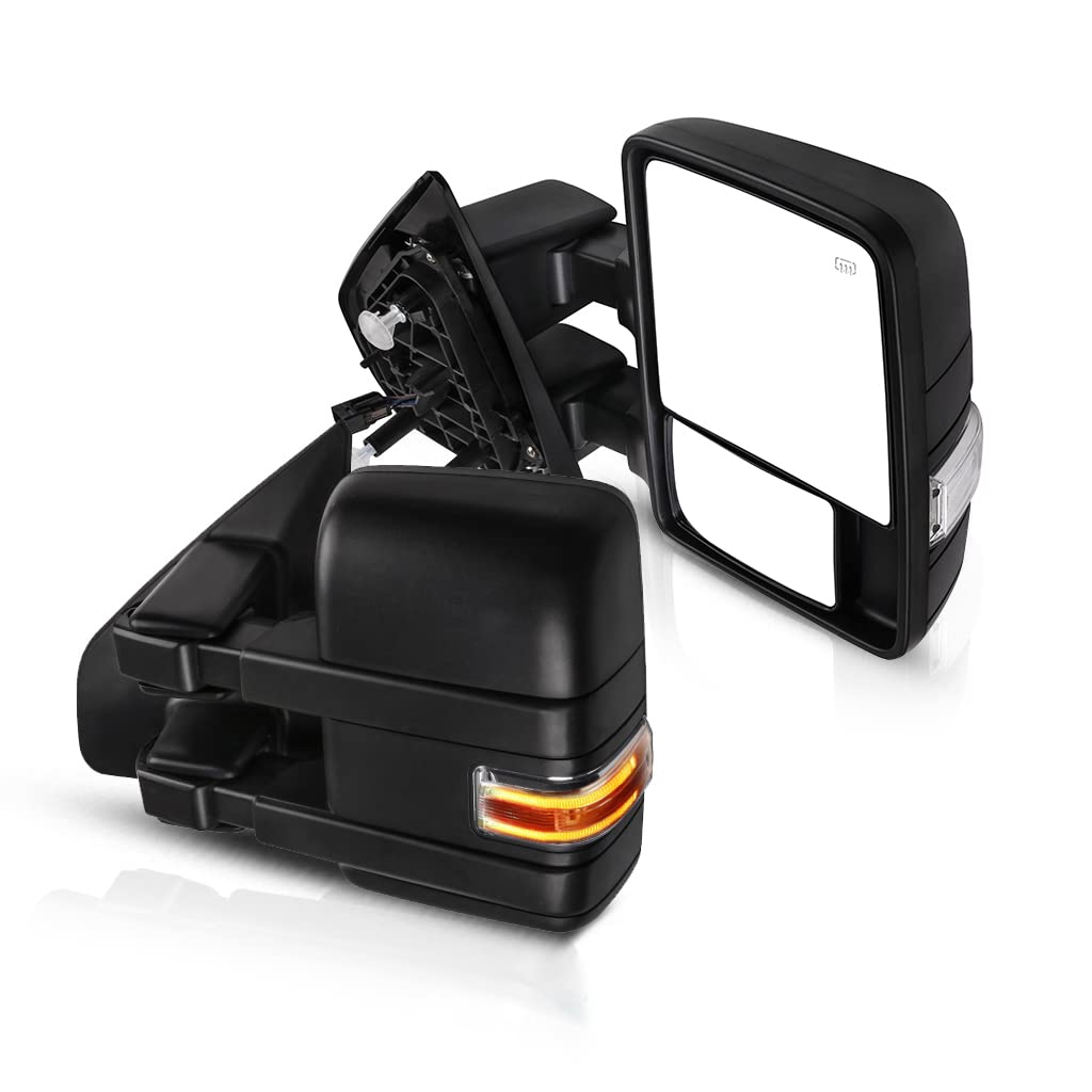 ECCPP Power Heated Towing Mirrors for Ford F-150 (2004-2014) - Black Exterior Replacement Mirrors with Puddle Lights & Turn Signal Indicators | Perfect for Towing, Night Driving & Winter Conditions