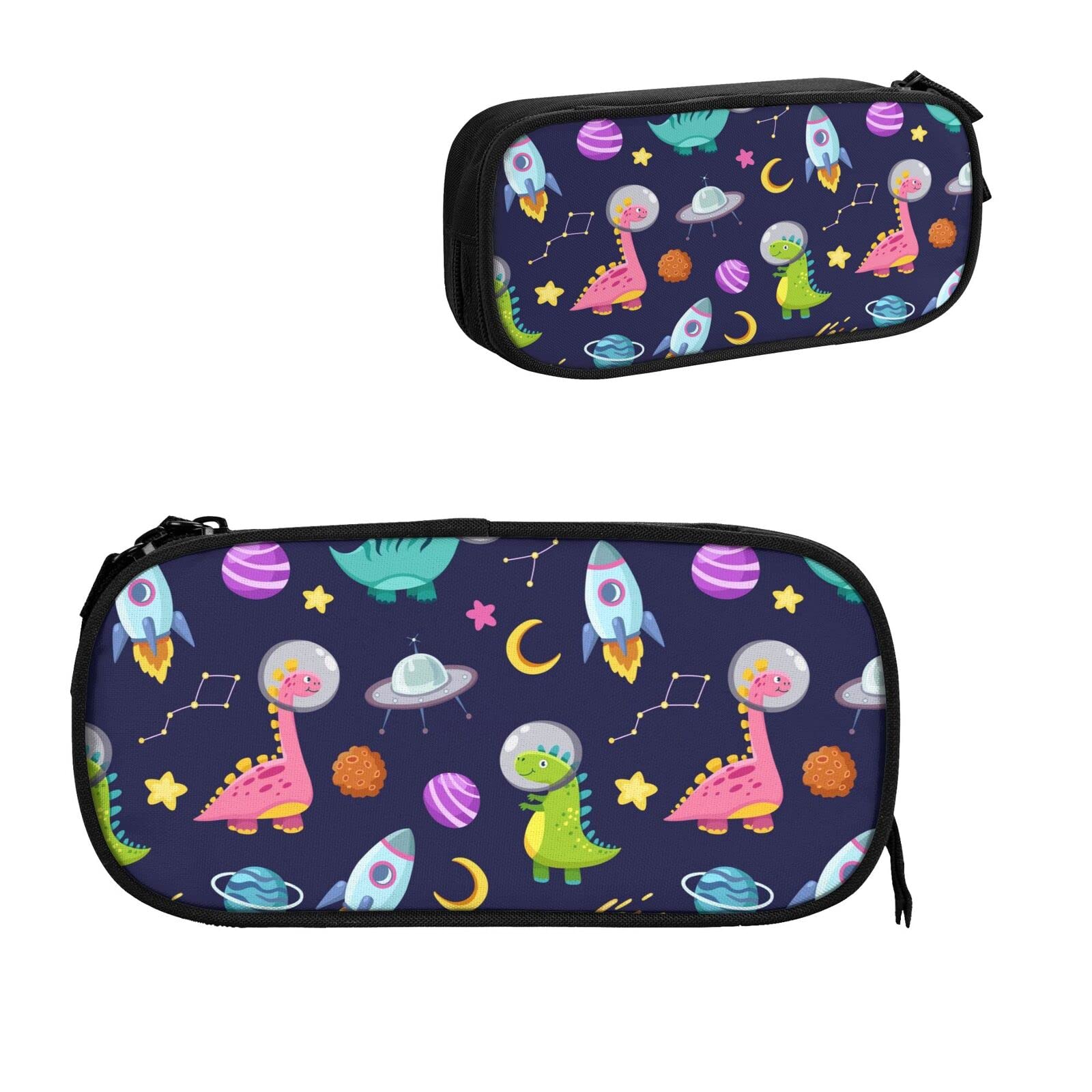 Dino in Space Rocket Dinosaur Planet Pencil Case - Cute Zipper Pen Pouch for School, Boys & Girls - Black Small Pencil Box Organizer for Kids School Supplies | Perfect for Classroom, Homework & Travel
