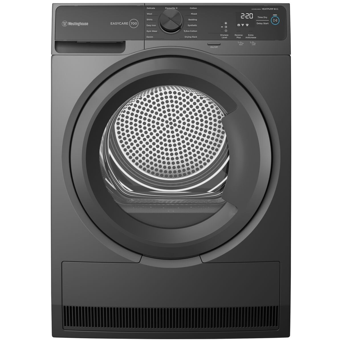 Westinghouse 8kg WDH804N8SA Heat Pump Dryer with EasyCare Technology - Metallic Grey | Energy Efficient, Quiet Operation for Apartments & Small Laundry Rooms