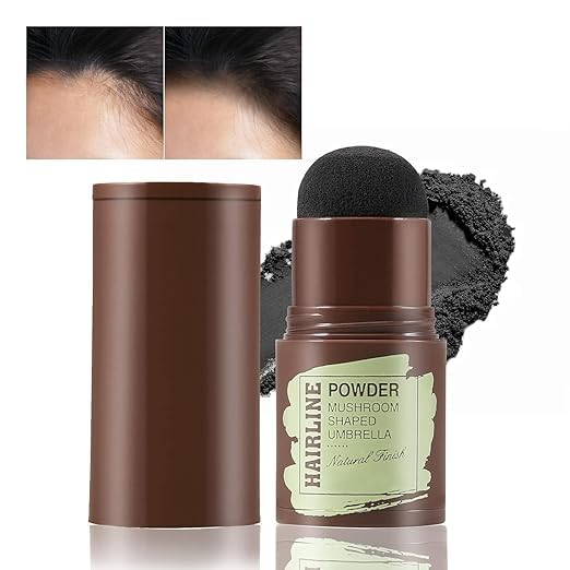 Foyken Waterproof Hair Shadow Powder Stick - Root Touch Up for Gray Hair & Thin Hair - Hairline Filler & Shading Sponge Pen - Long Lasting Coverage (Black, 4g) | Perfect for Daily Use, Travel & Quick Hair Touch-Ups
