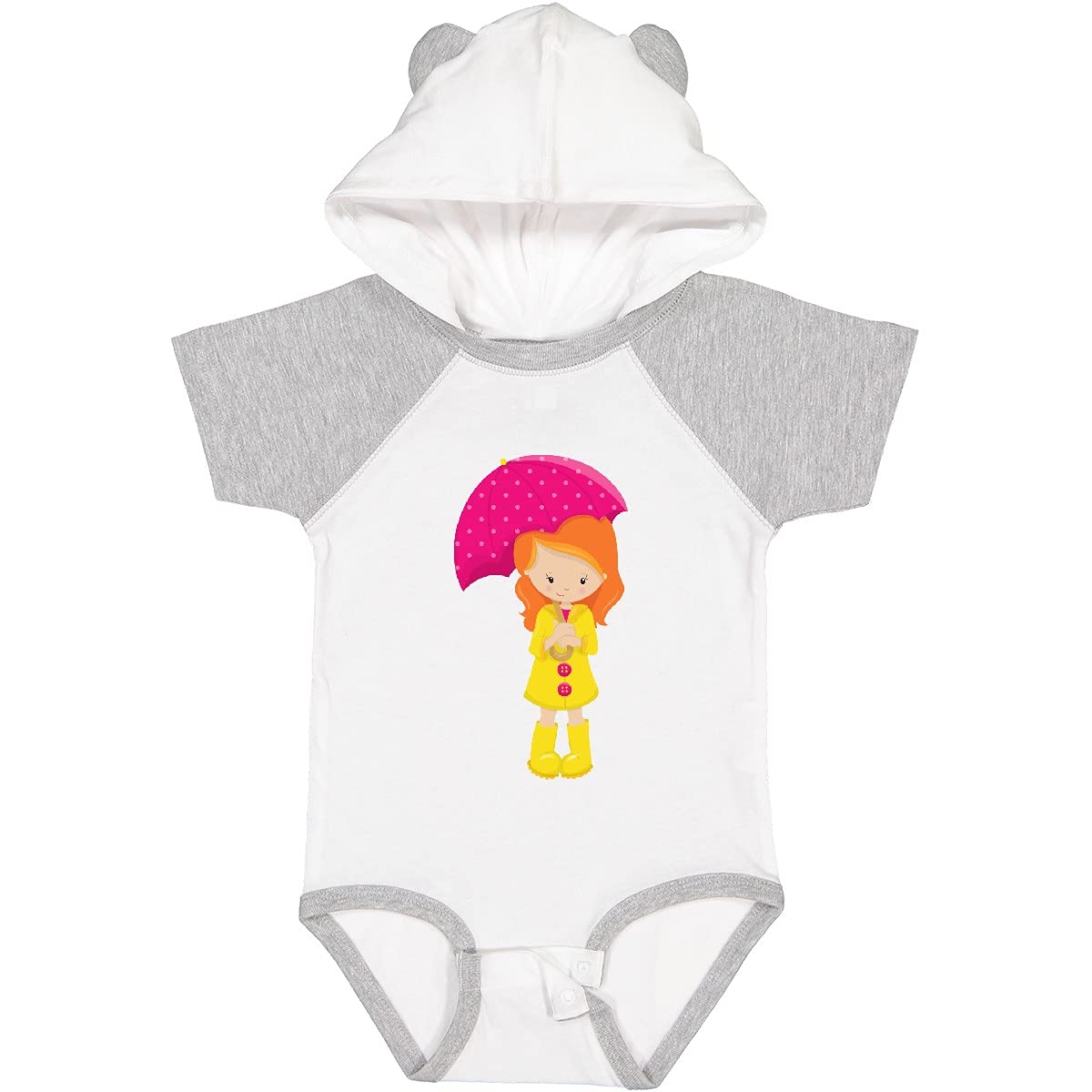 Inktastic Girl in Raincoat with Umbrella - Orange Hair Baby Bodysuit | Cute Infant Outfit for Rainy Days & Photo Shoots