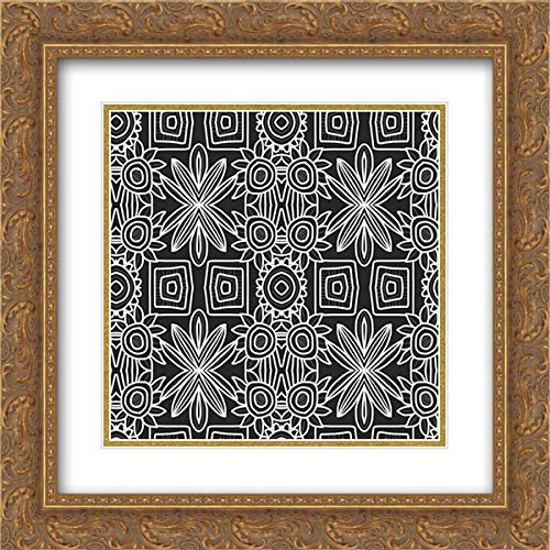 15x15 Gold Ornate Framed Double Matted Museum Art Print - Black & White Boho Floral by Linda Woods - Perfect for Bohemian Home Decor, Living Room Wall Art & Office Decor