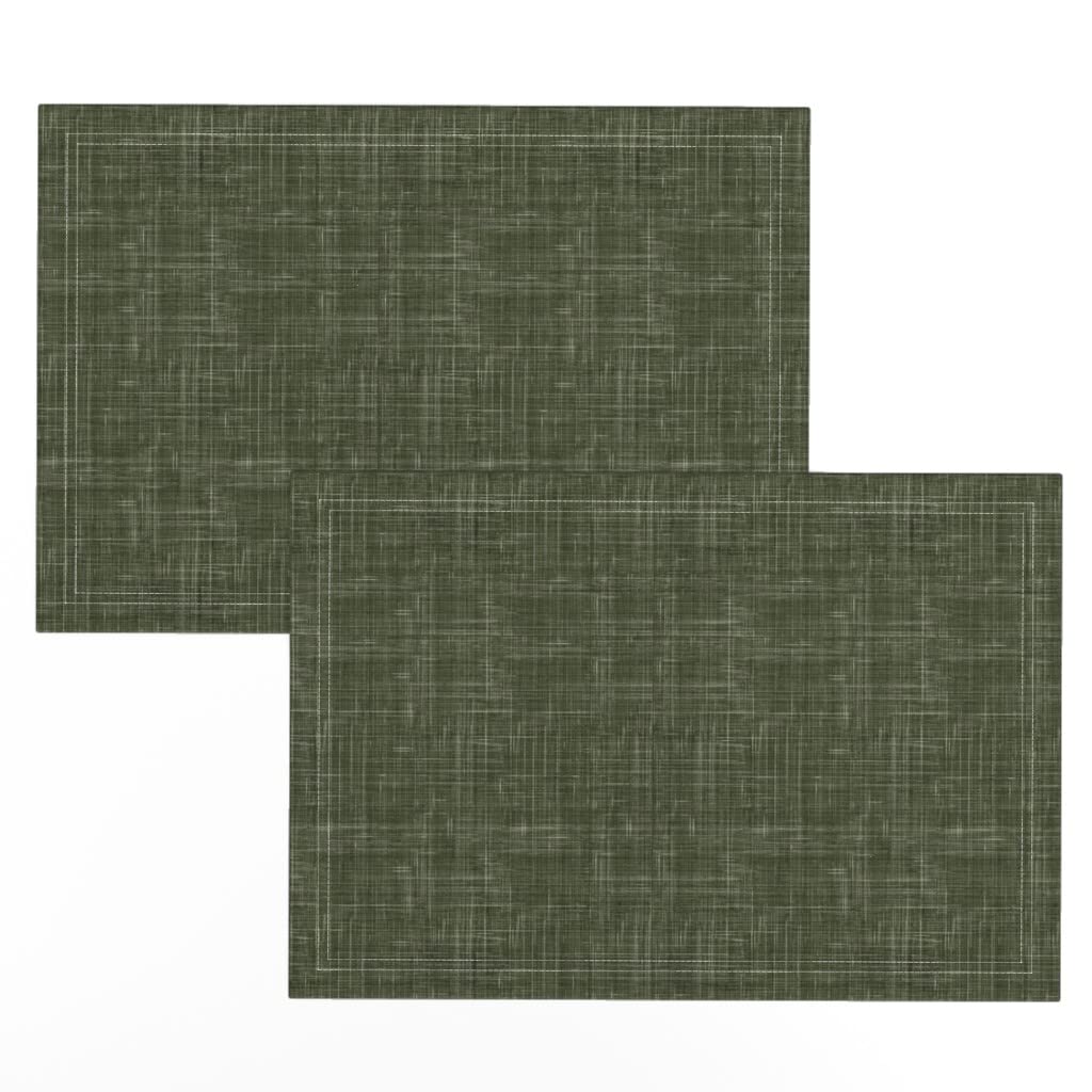 Organic Linen Cotton Blend Placemats Set of 2 - Dark Olive Green Textured Table Mats for Dining, Kitchen & Home Decor | Eco-Friendly Washable Placemats for Everyday Use & Dinner Parties