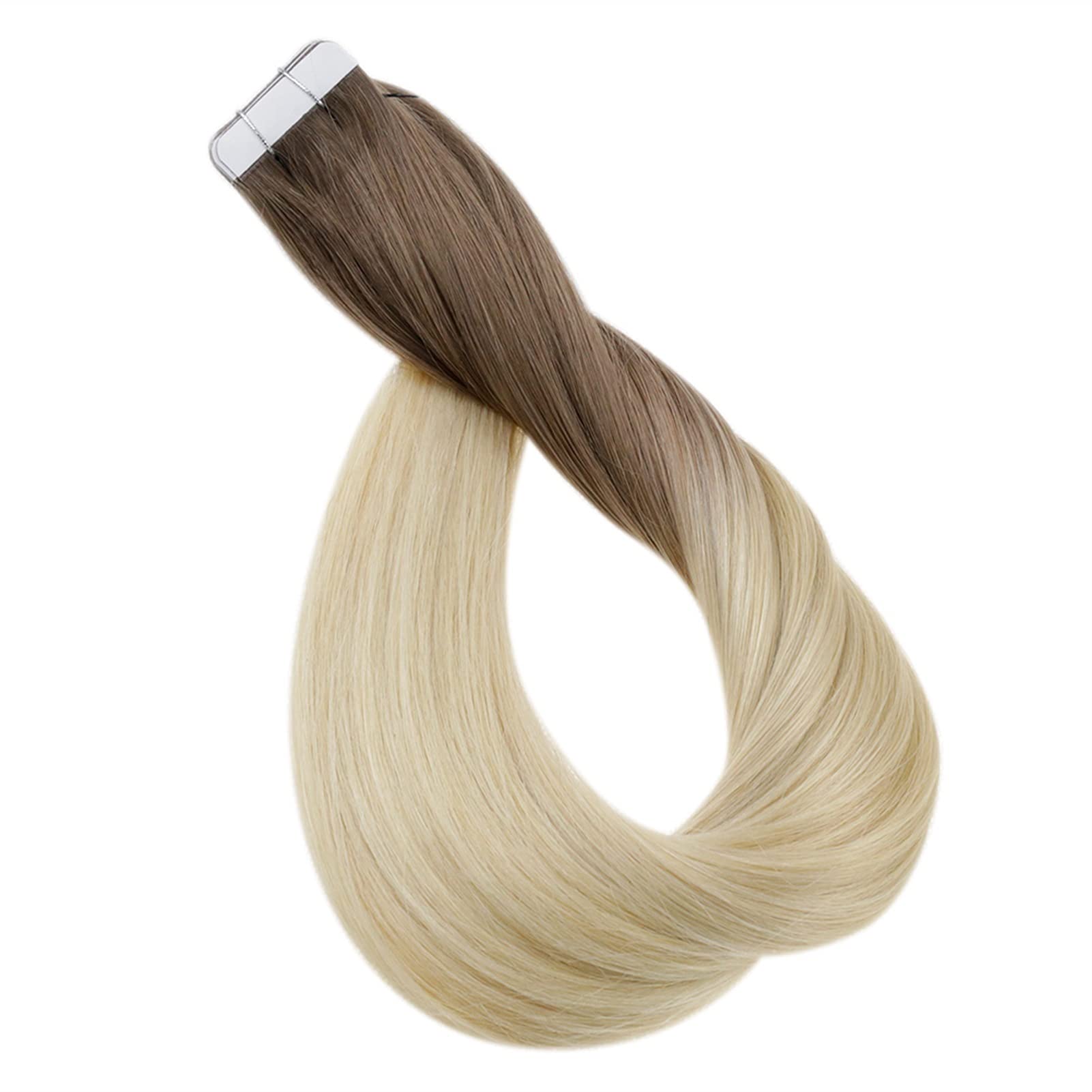 SHENYF Ombre Tape-In Hair Extensions 20-Piece Set (50g) - 100% Remy Human Hair for Women - Glue-Free, Machine Weft - Color 6/613 Blonde - Perfect for Parties, Weddings & Everyday Styling