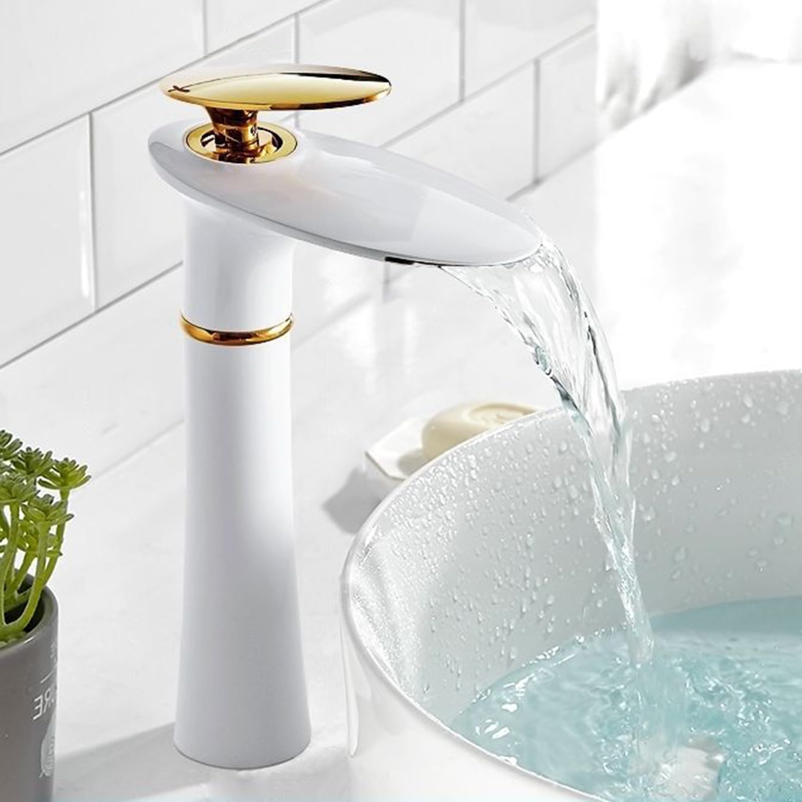 Single Handle Waterfall Bathroom Faucet in White - Copper Hot & Cold Mixer Sink Faucet for Bathroom Vanity - Perfect for Modern Home, Hotel, and Spa Decor