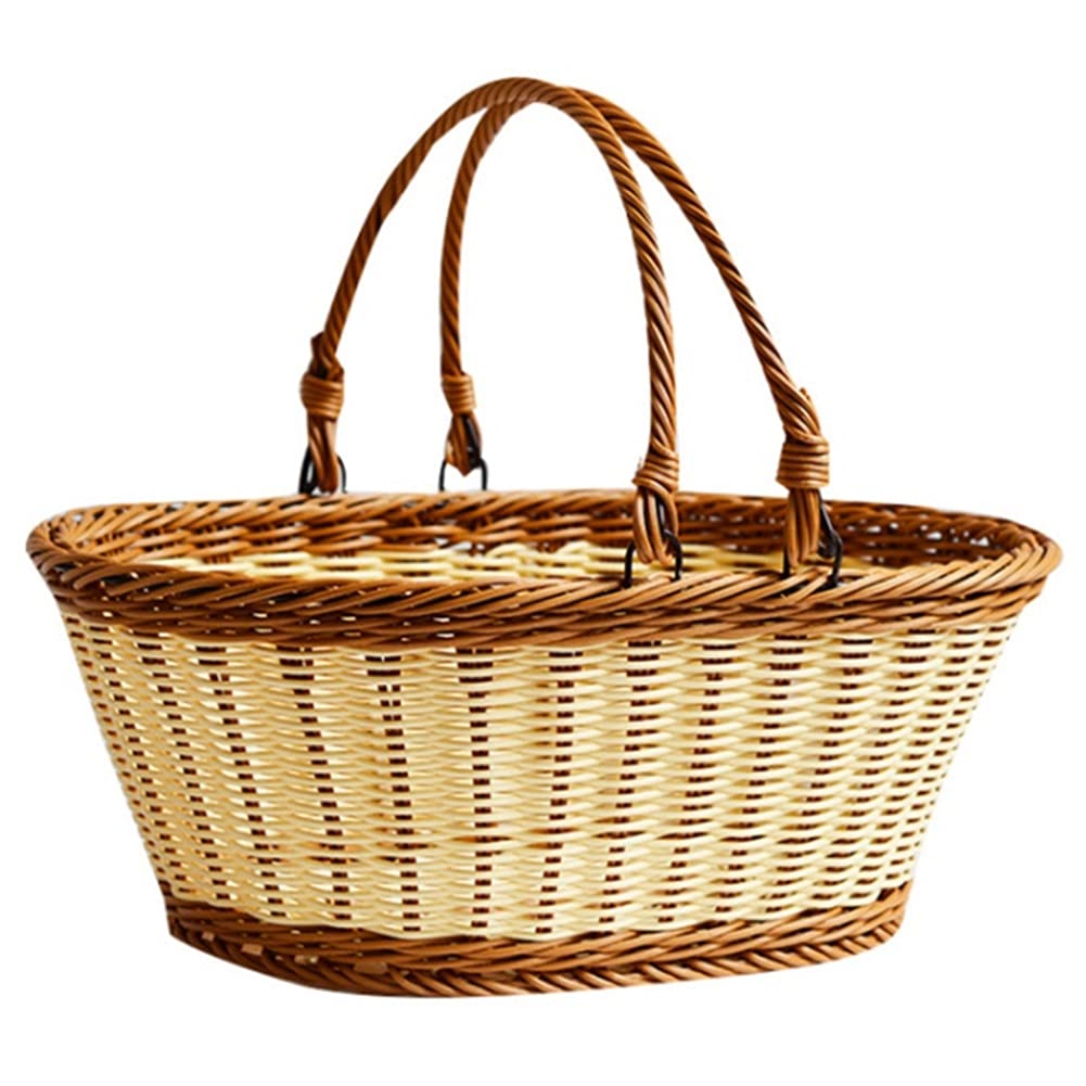 Eco-Friendly Woven Rattan Picnic Basket - Portable Outdoor Picnic Hamper for Fruits, Groceries & Beach Essentials | Perfect for Picnics, Camping & Farmers Market Shopping
