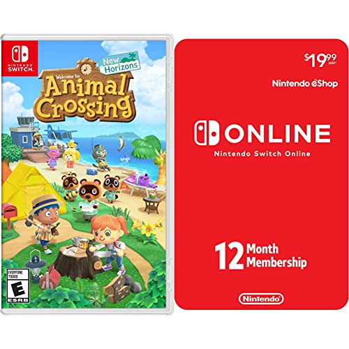 Animal Crossing: New Horizons - Nintendo Switch Game + 12-Month Online Membership Digital Code Bundle | Perfect for Island Getaways & Multiplayer Fun