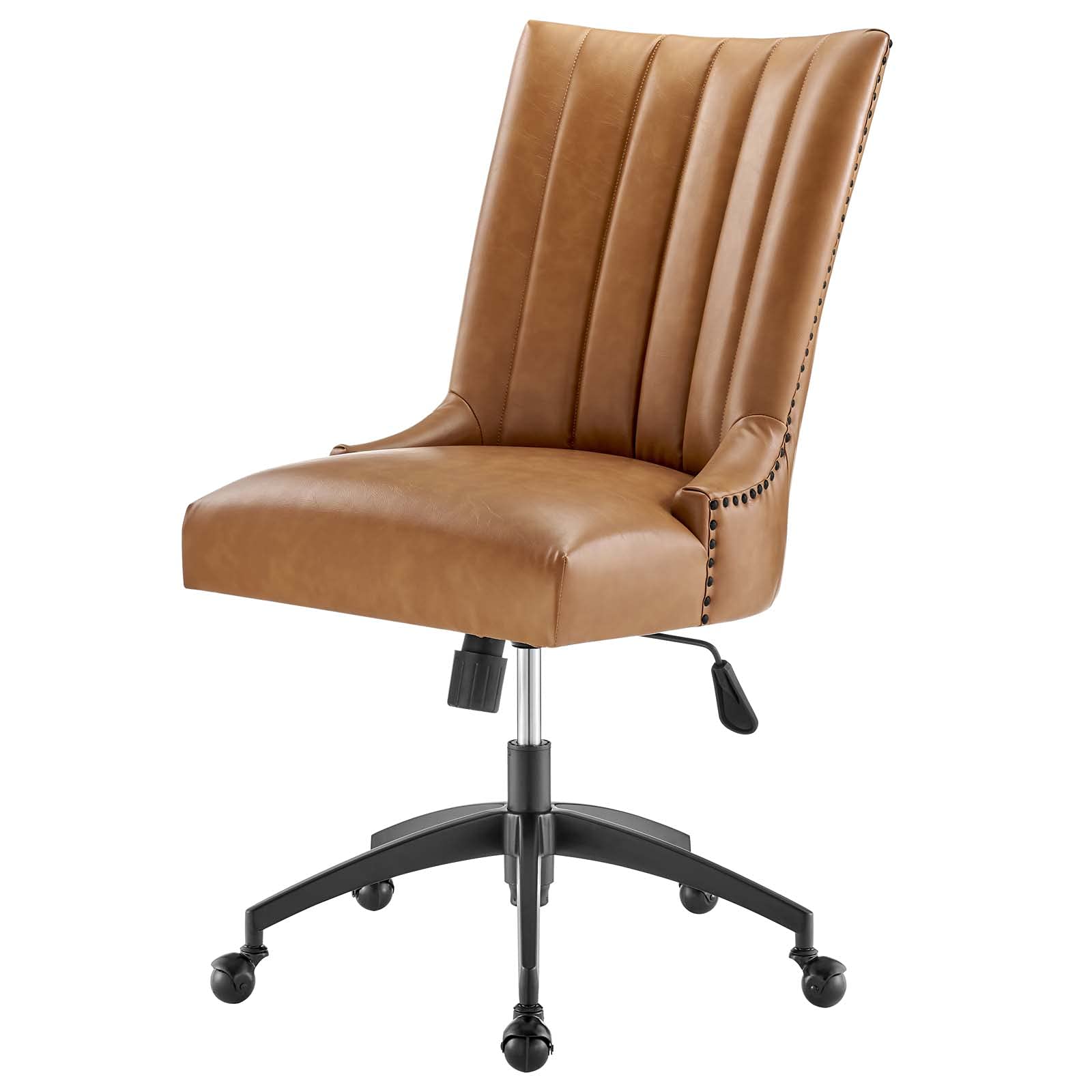 Ergonomic Computer Work Desk Chair - Faux Vegan Leather Office Chair in Black & Tan - Modern Contemporary Home Office Chair for Comfort & Support - Perfect for Gaming, Working & Studying