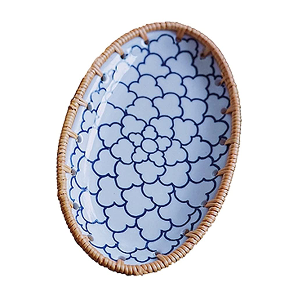 IOLMNG Hand-Woven Rattan Serving Tray - Multipurpose Food Storage Platter for Fruits, Bread, Desserts | Perfect for Tea Time, Breakfast, Dinner & Kitchen Organization