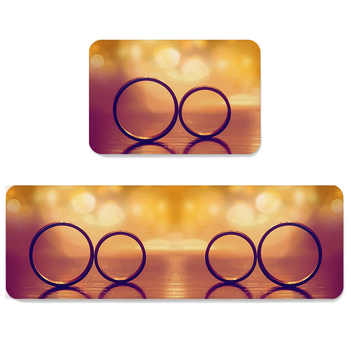 Gsypo Kitchen Rugs Set of 2 - Non-Slip Wedding Ring Design Floor Mats, Water Absorbent Washable Runner (24