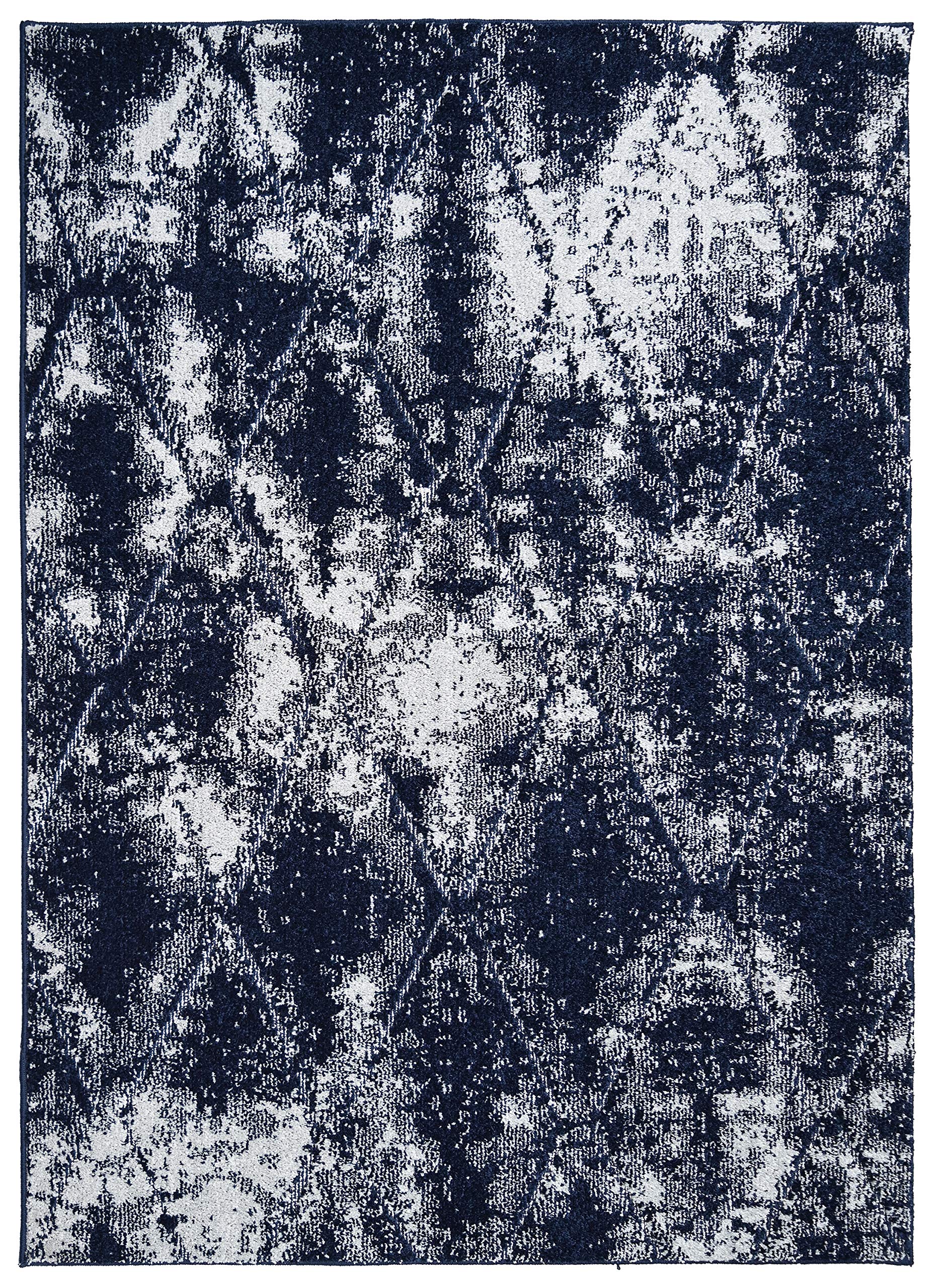 Garland Rug Kota 7x10 ft Navy/Silver Modern Area Rug - Perfect for Living Room, Bedroom & Office Decor